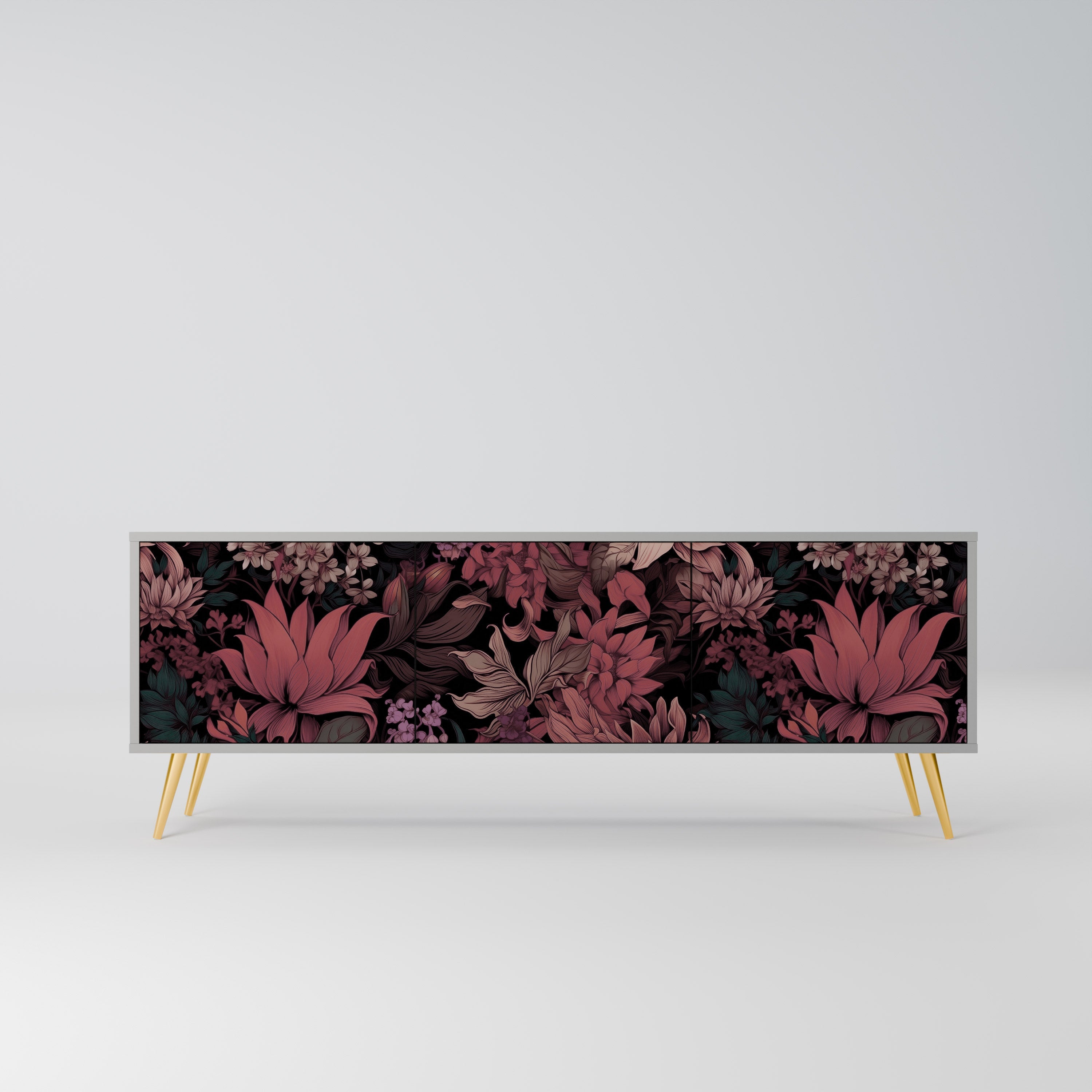 FLORAL WHISPER 3-Door TV Stand in Grey Finish