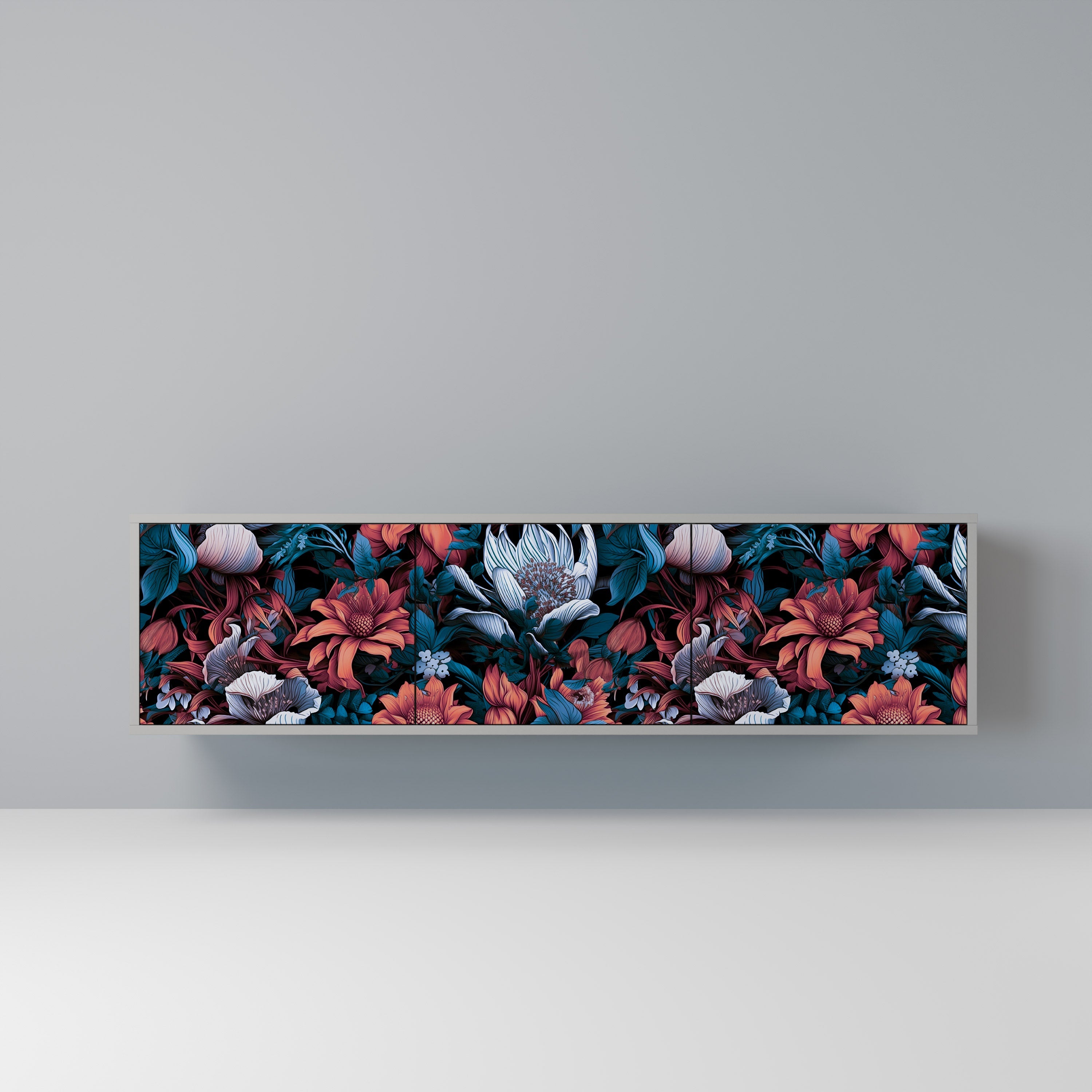 ETHEREAL BLOSSOMS 3-Door TV Stand in Grey Finish