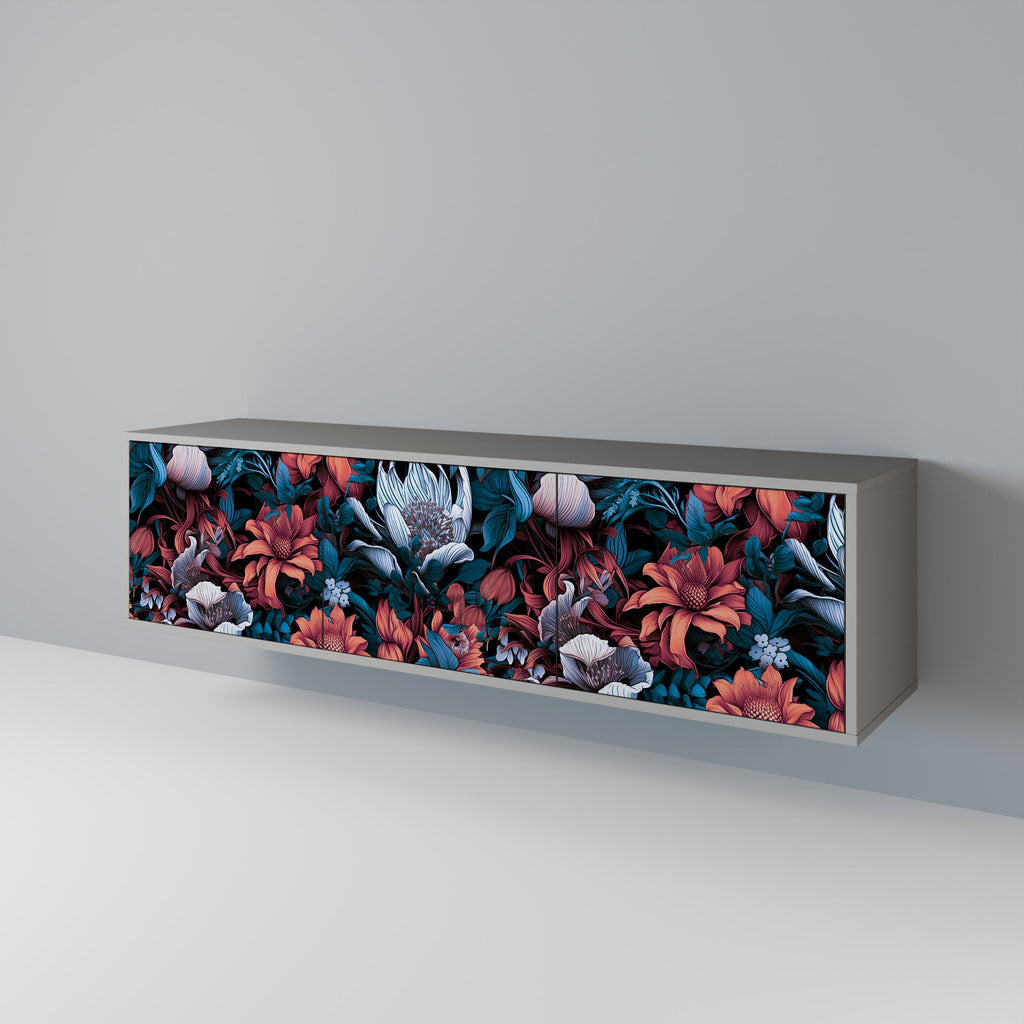 ETHEREAL BLOSSOMS 3-Door TV Stand in Grey Finish