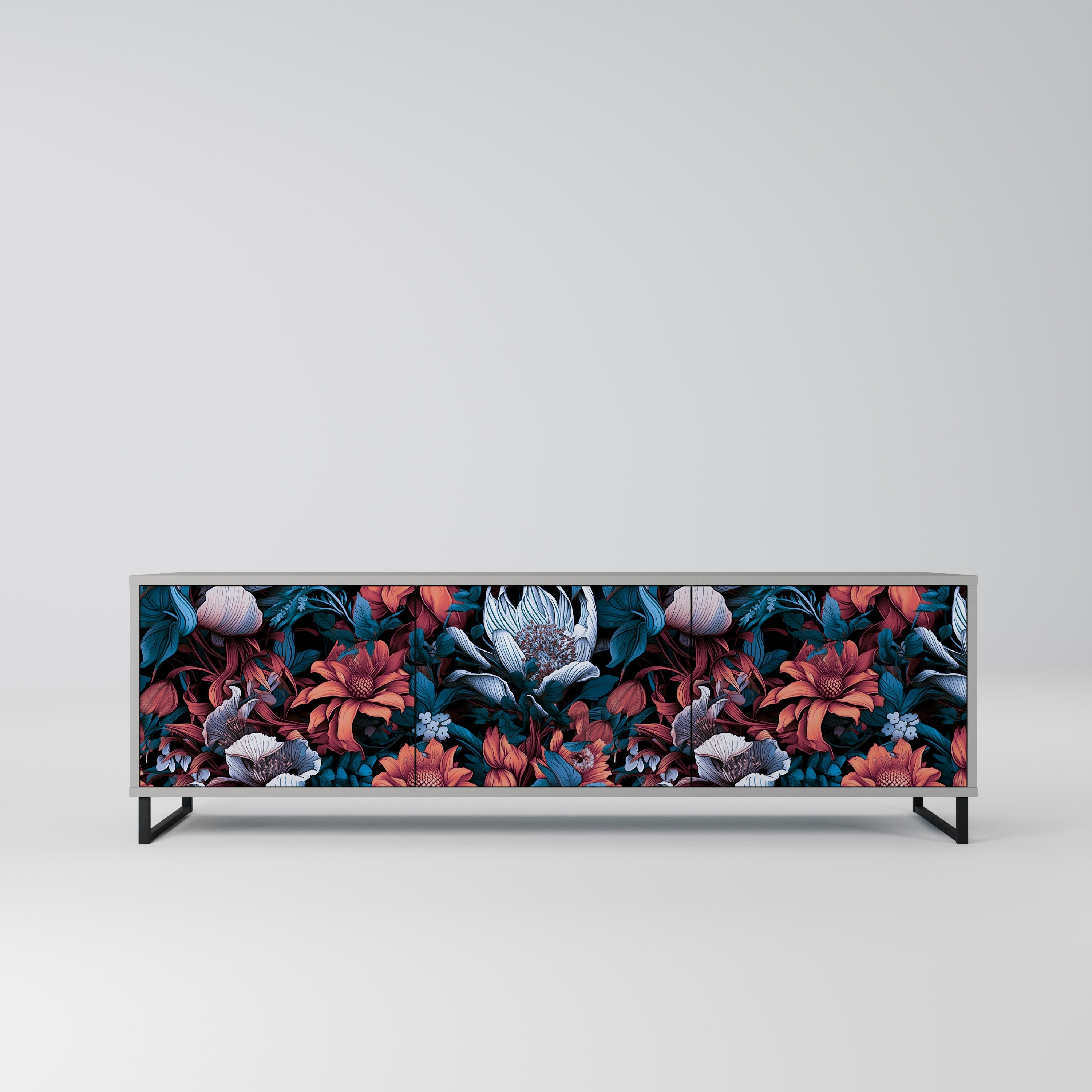 ETHEREAL BLOSSOMS 3-Door TV Stand in Grey Finish