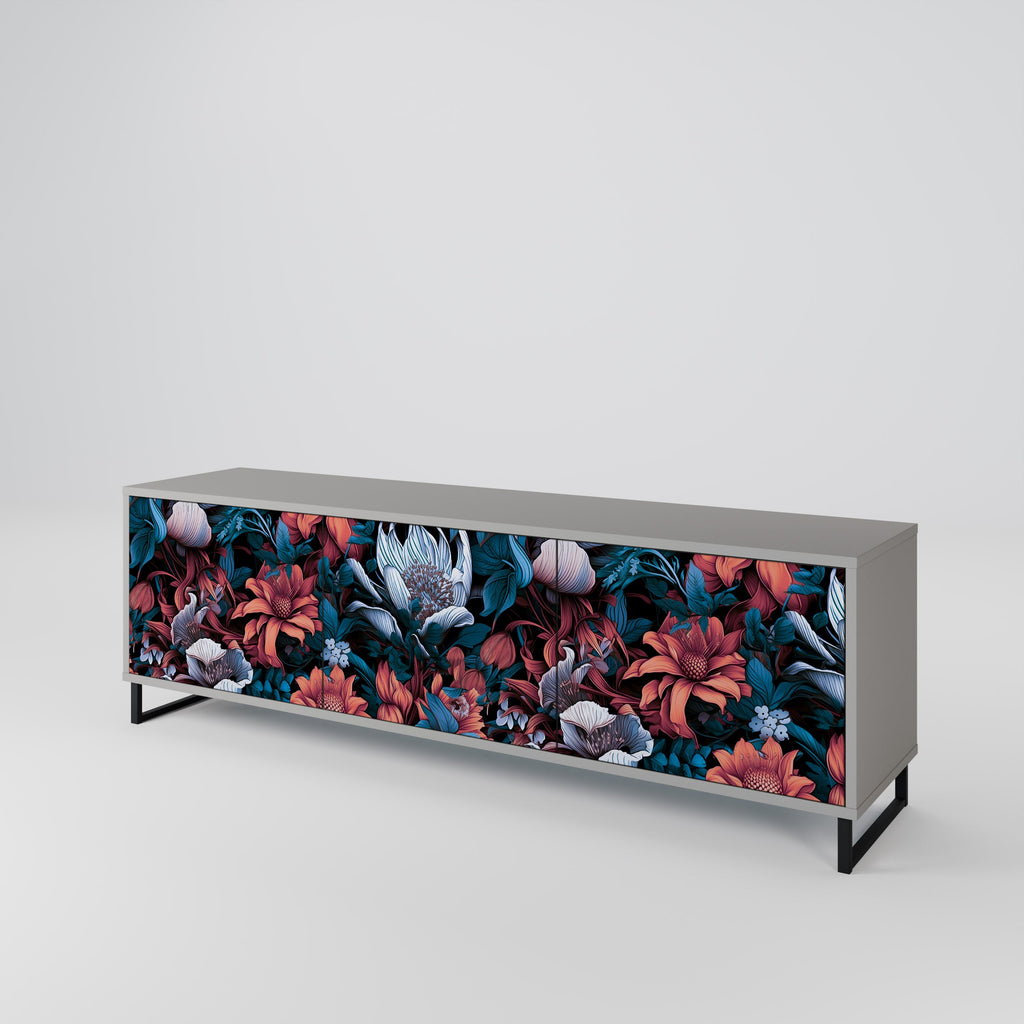 ETHEREAL BLOSSOMS 3-Door TV Stand in Grey Finish