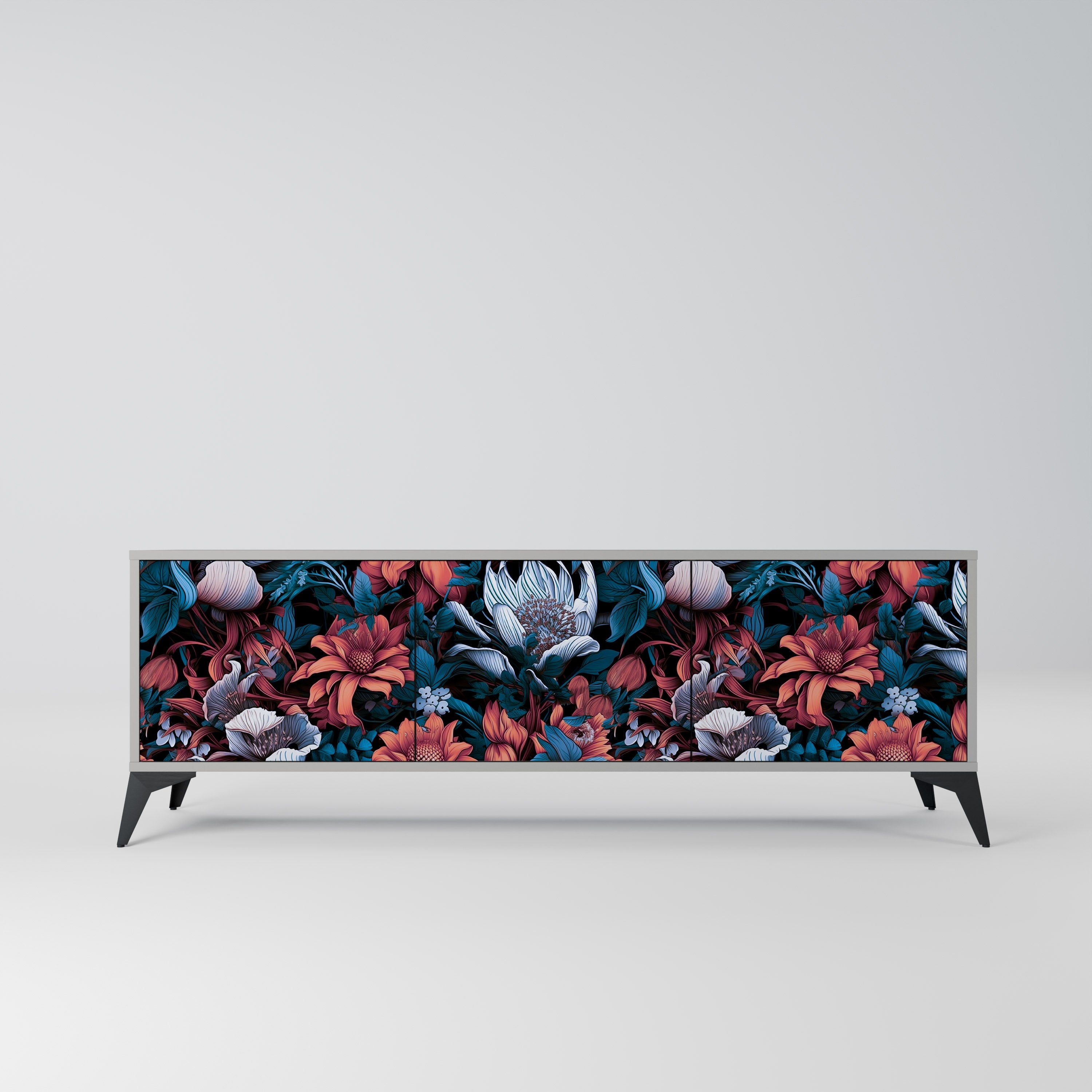 ETHEREAL BLOSSOMS 3-Door TV Stand in Grey Finish