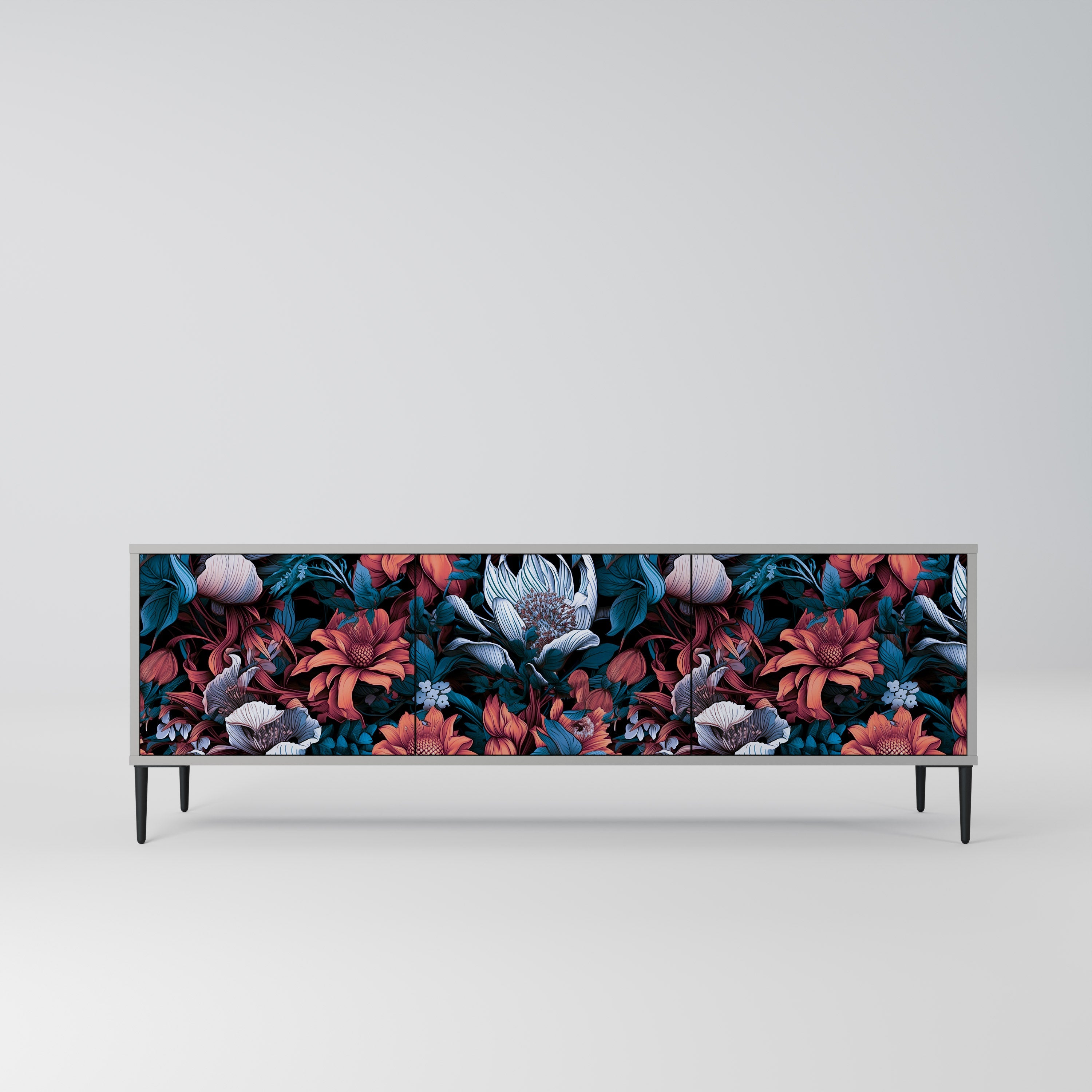 ETHEREAL BLOSSOMS 3-Door TV Stand in Grey Finish