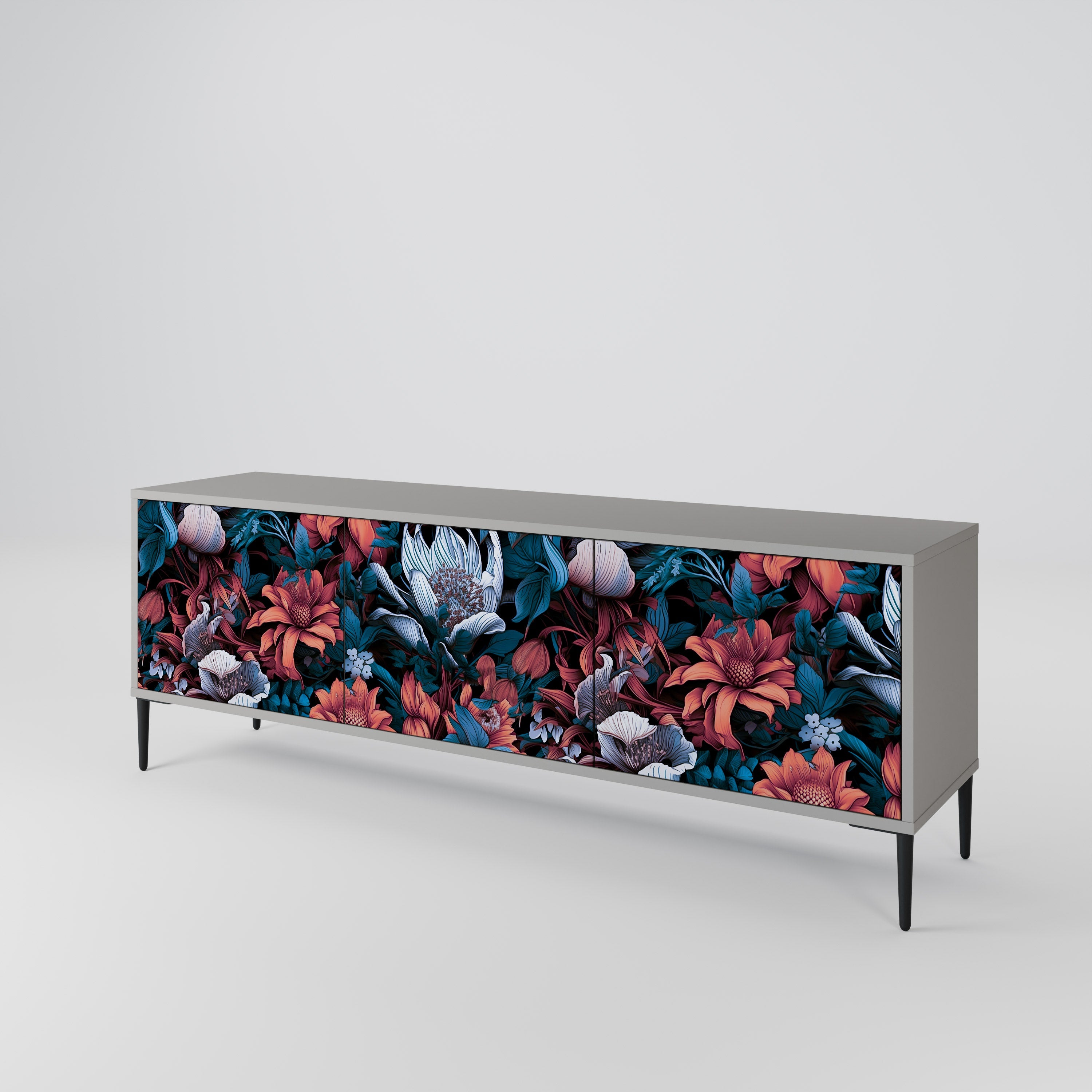 ETHEREAL BLOSSOMS 3-Door TV Stand in Grey Finish