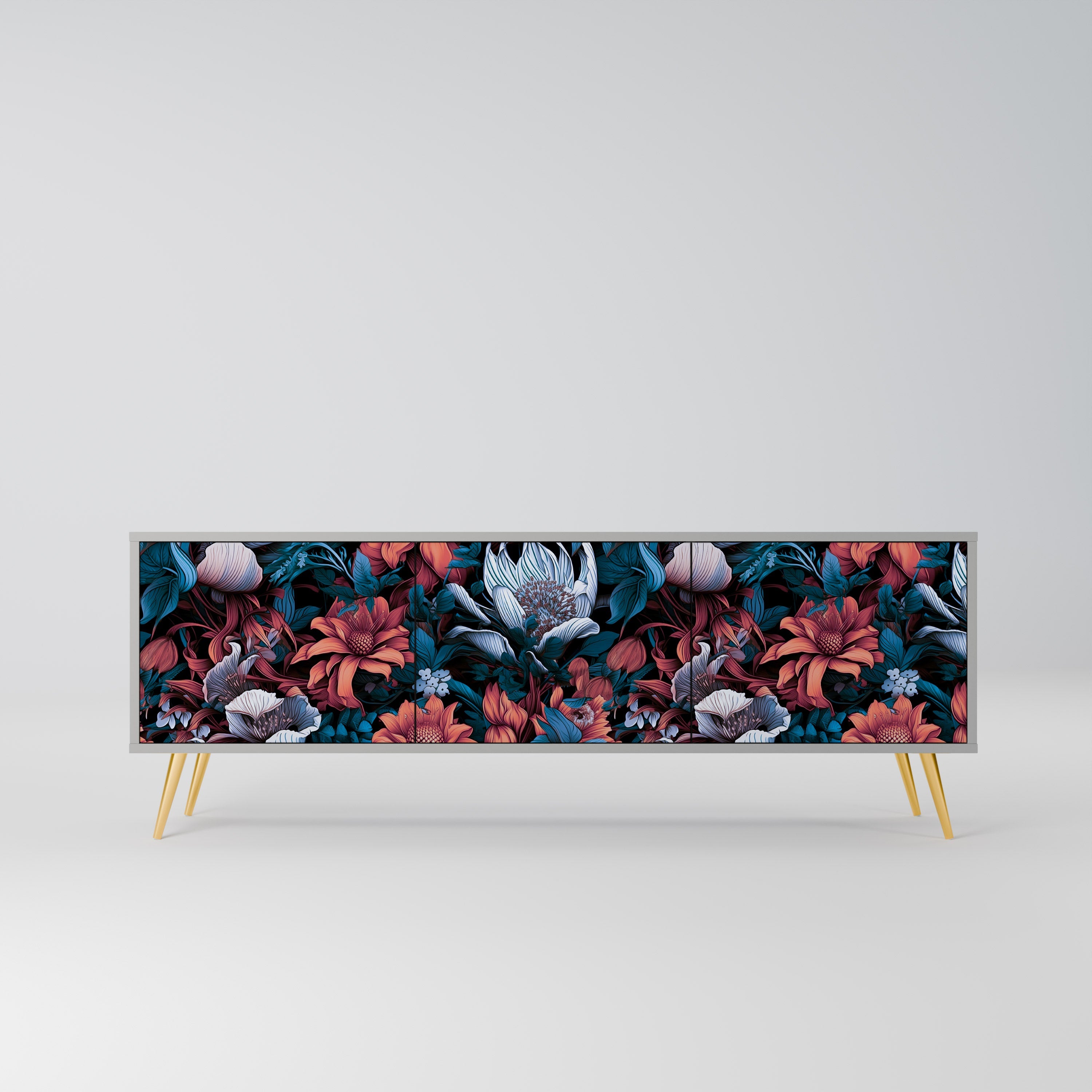 ETHEREAL BLOSSOMS 3-Door TV Stand in Grey Finish