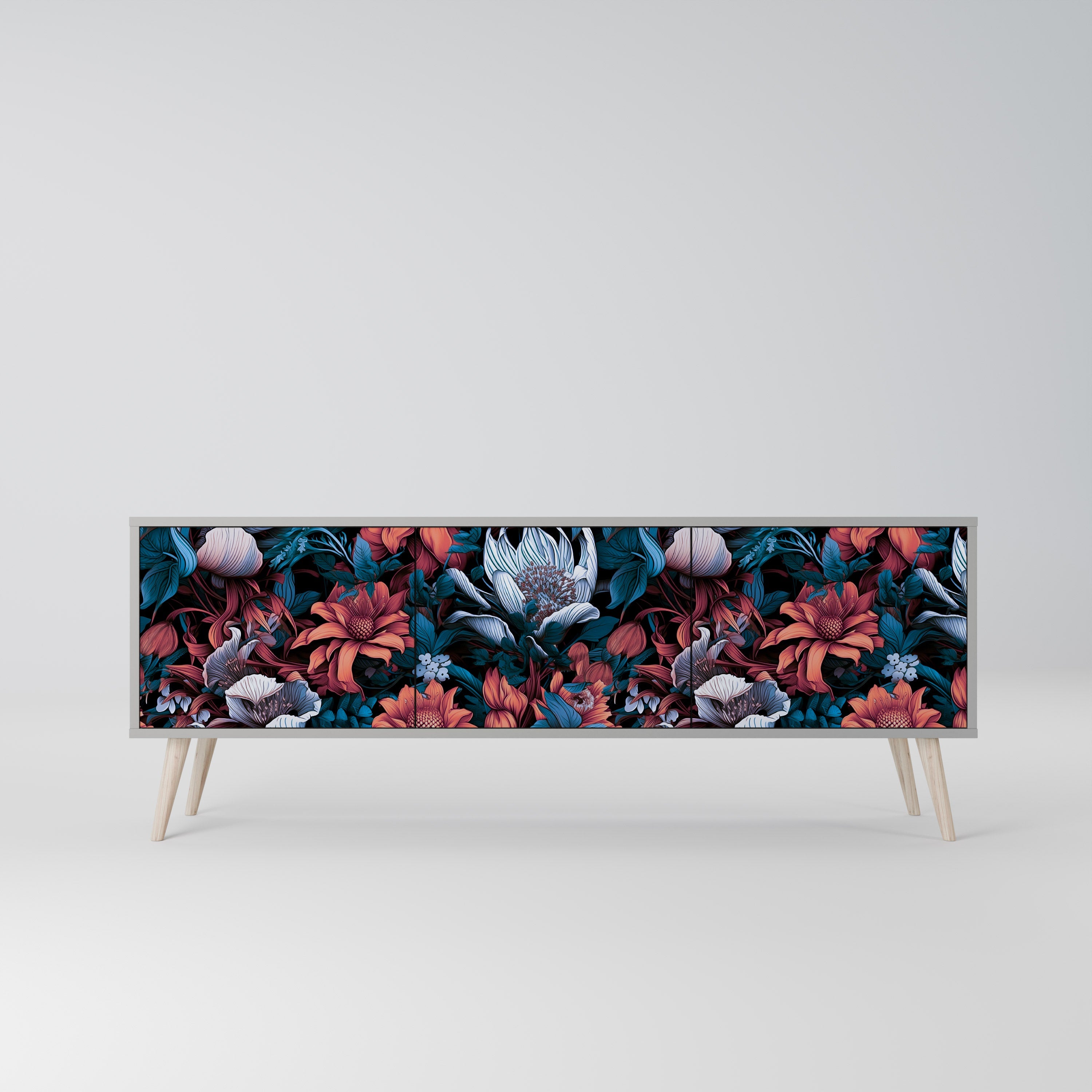 ETHEREAL BLOSSOMS 3-Door TV Stand in Grey Finish