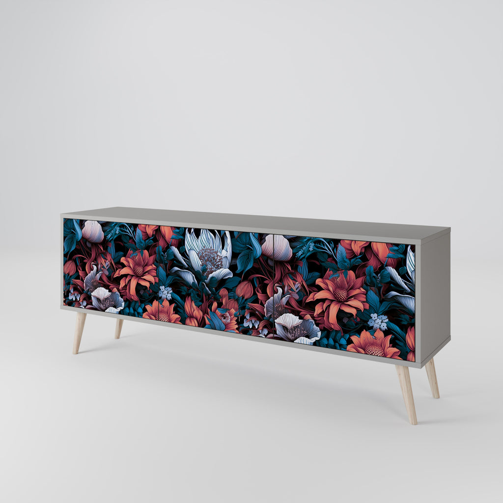 ETHEREAL BLOSSOMS 3-Door TV Stand in Grey Finish