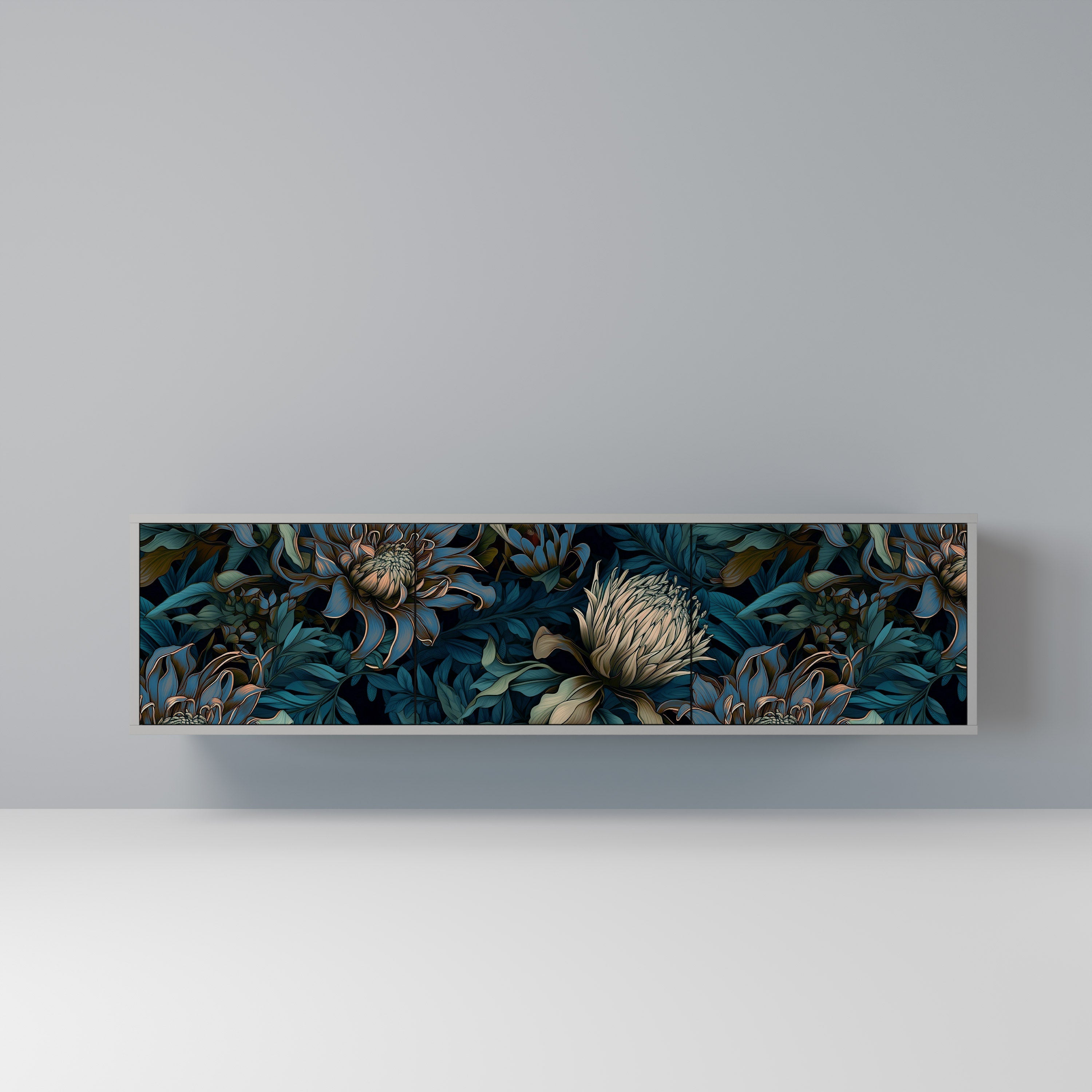 TWILIGHT BLOOM 3-Door TV Stand in Grey Finish