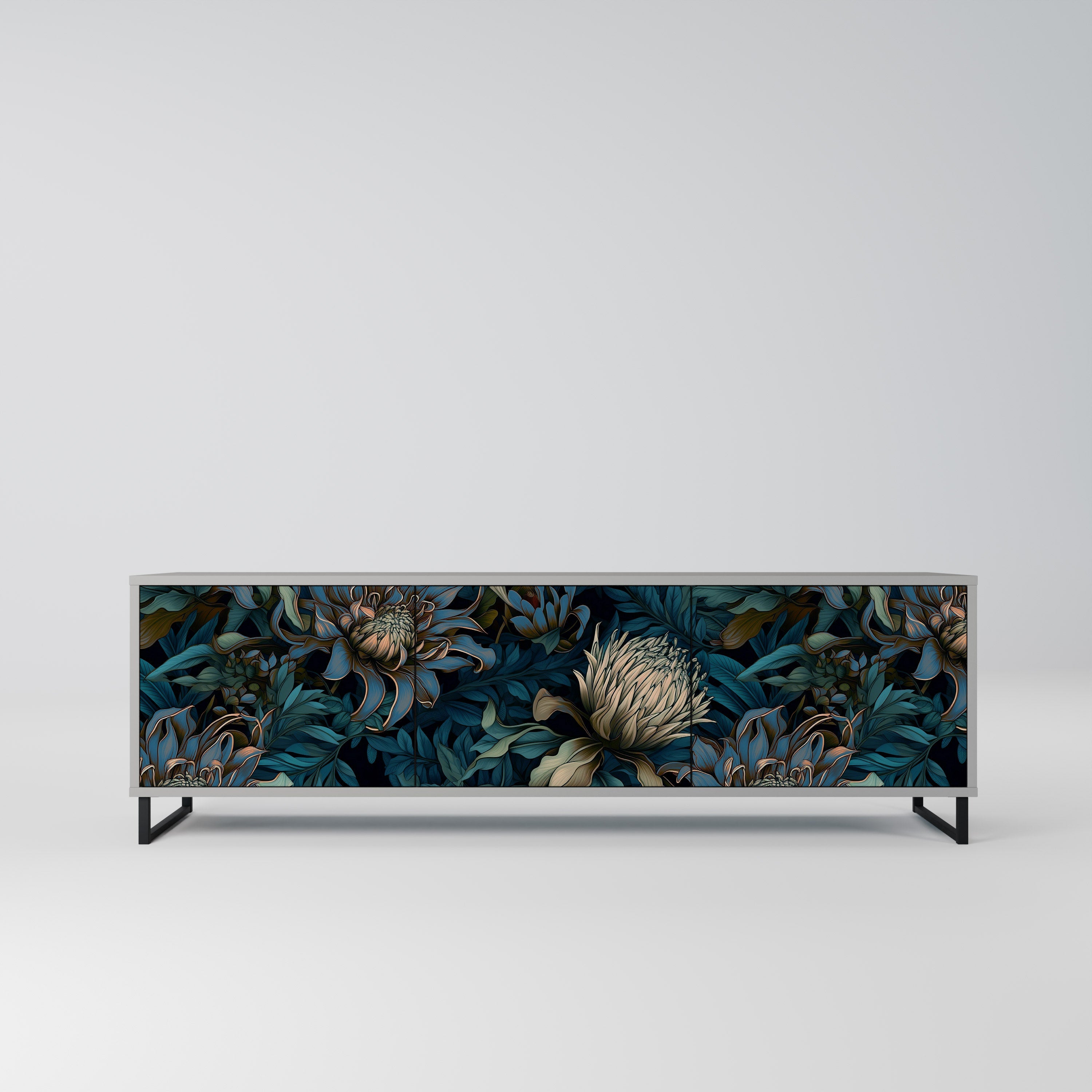 TWILIGHT BLOOM 3-Door TV Stand in Grey Finish