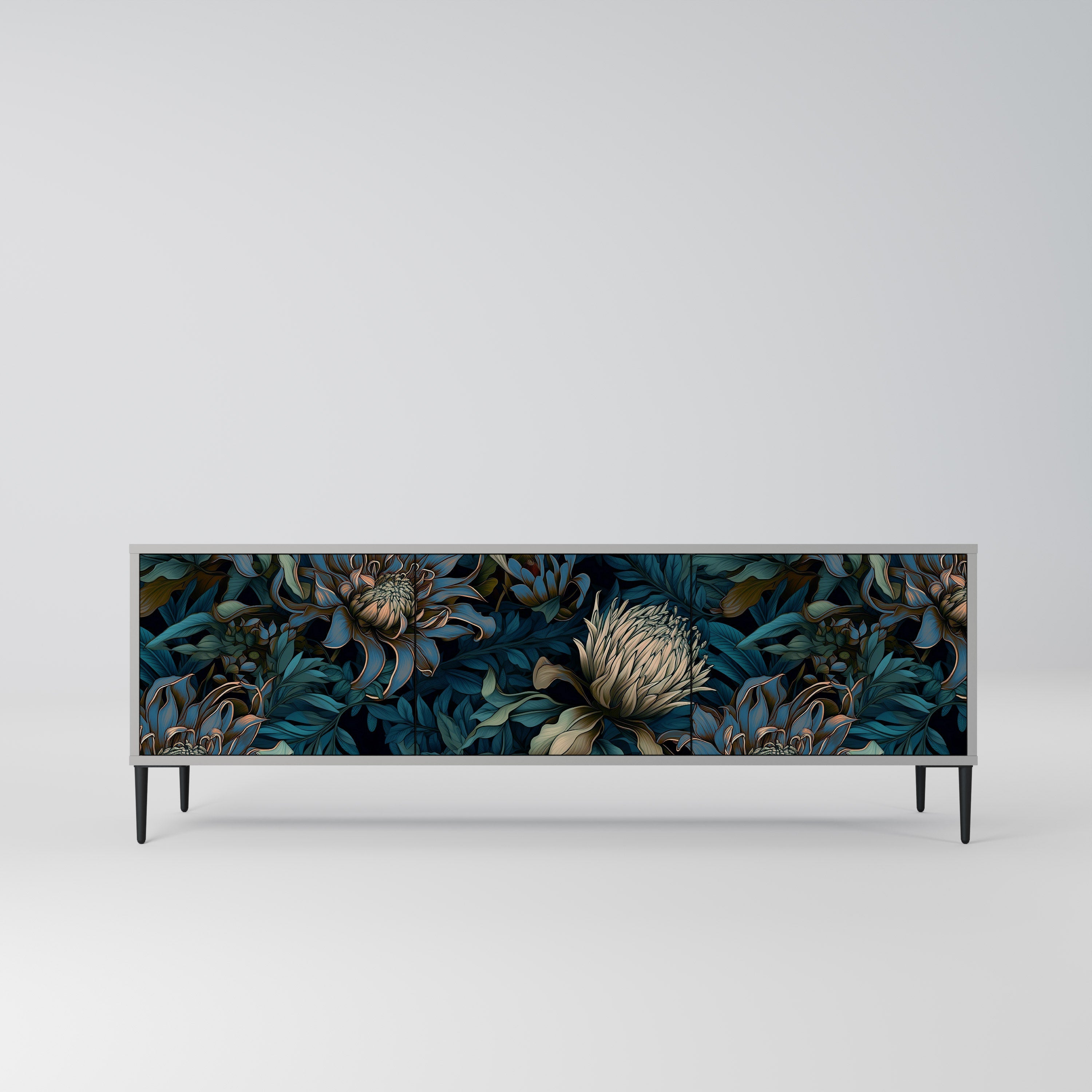 TWILIGHT BLOOM 3-Door TV Stand in Grey Finish