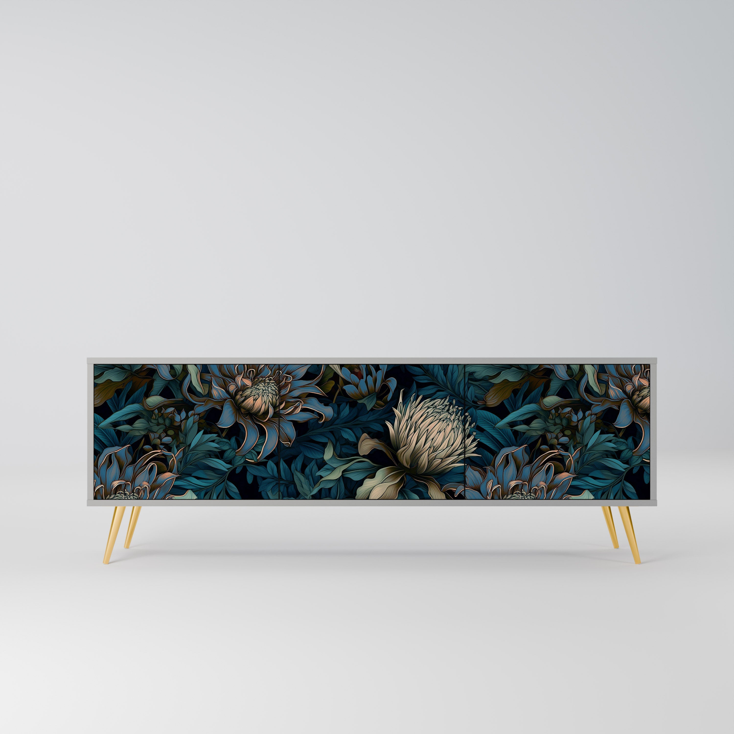 TWILIGHT BLOOM 3-Door TV Stand in Grey Finish