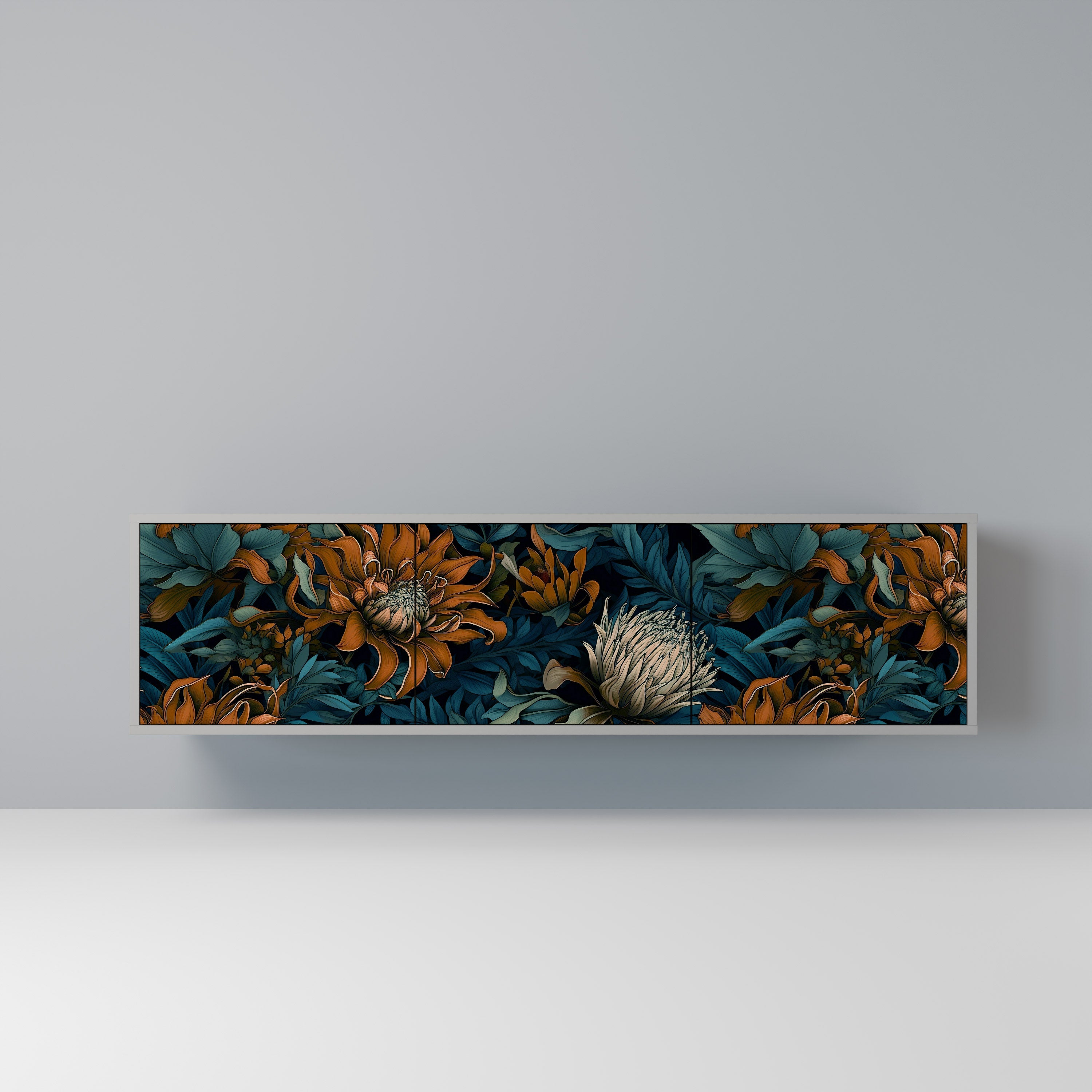 MORNING BLOOM 3-Door TV Stand in Grey Finish