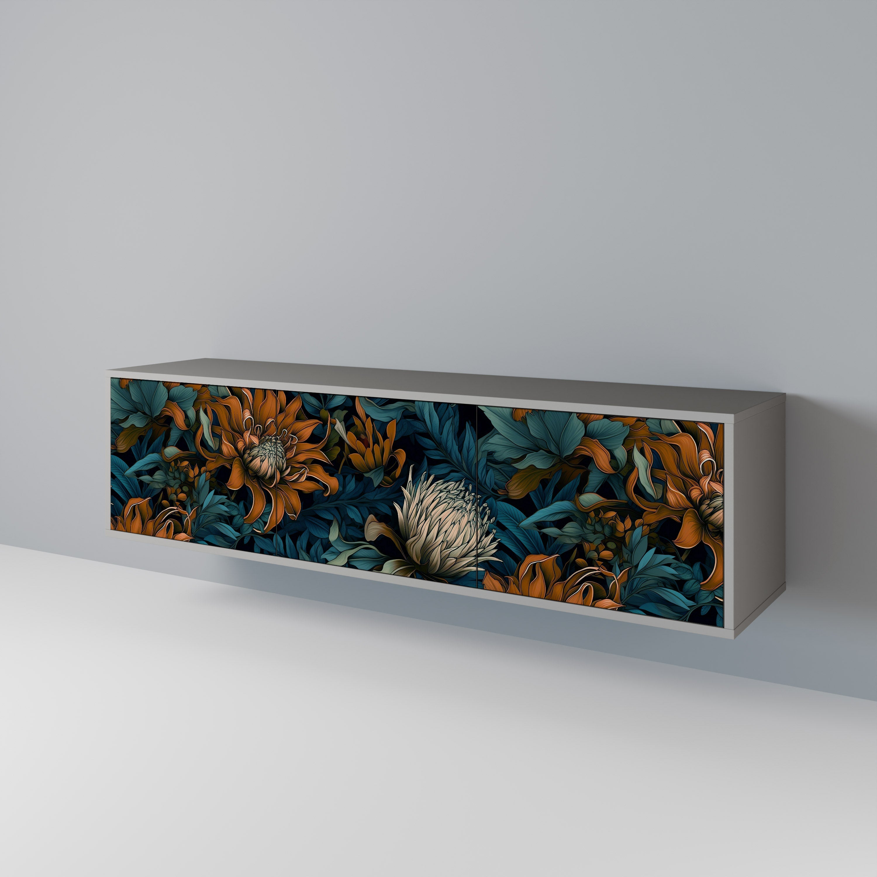 MORNING BLOOM 3-Door TV Stand in Grey Finish