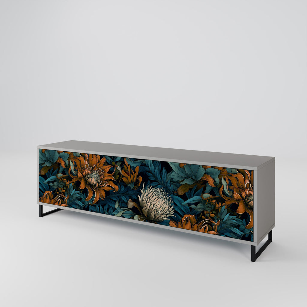 MORNING BLOOM 3-Door TV Stand in Grey Finish