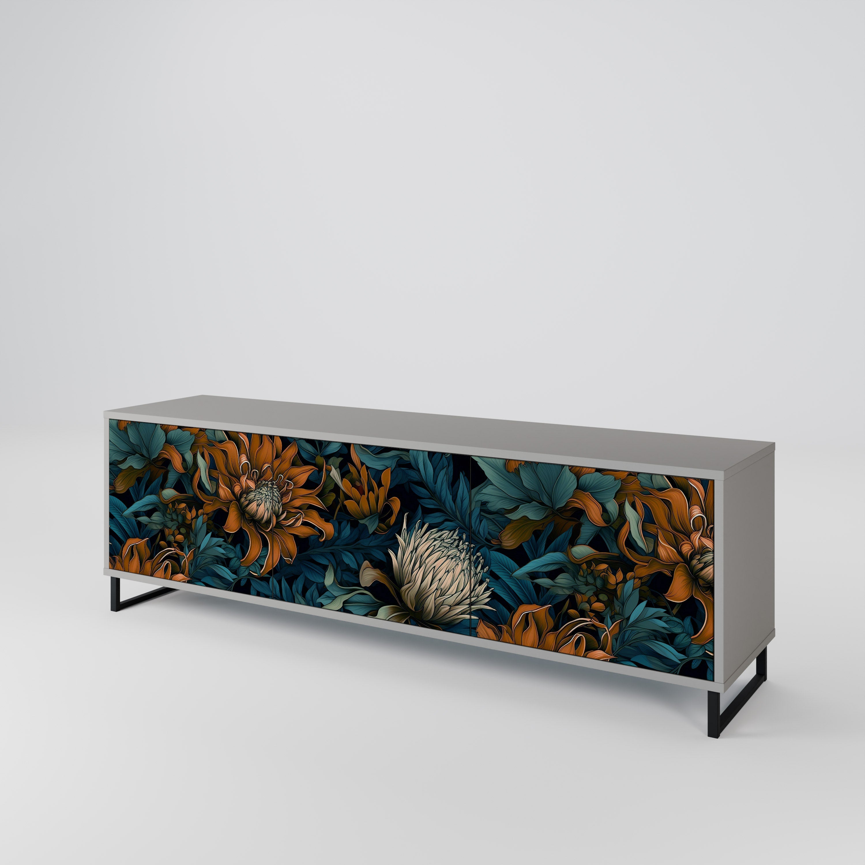 MORNING BLOOM 3-Door TV Stand in Grey Finish