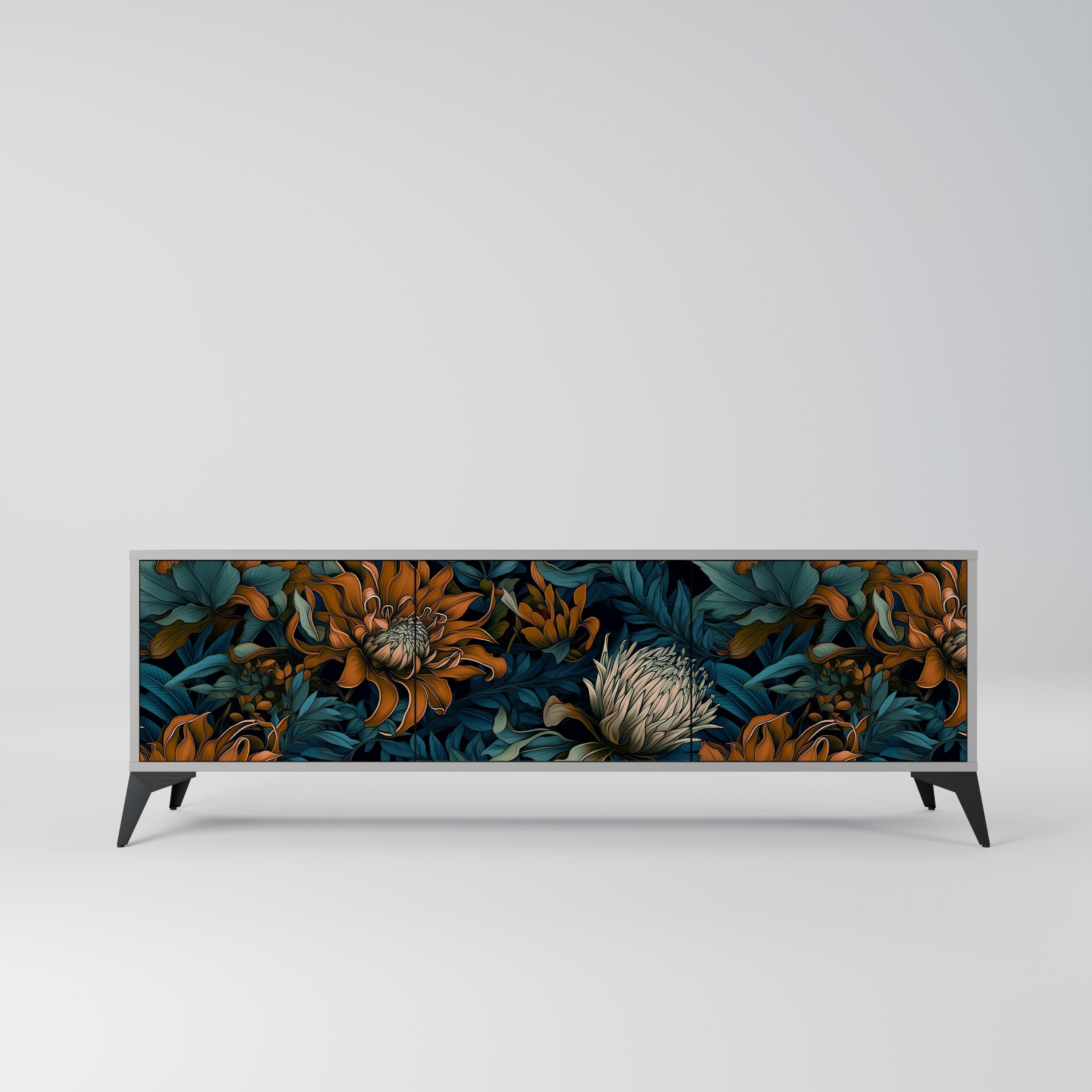 MORNING BLOOM 3-Door TV Stand in Grey Finish