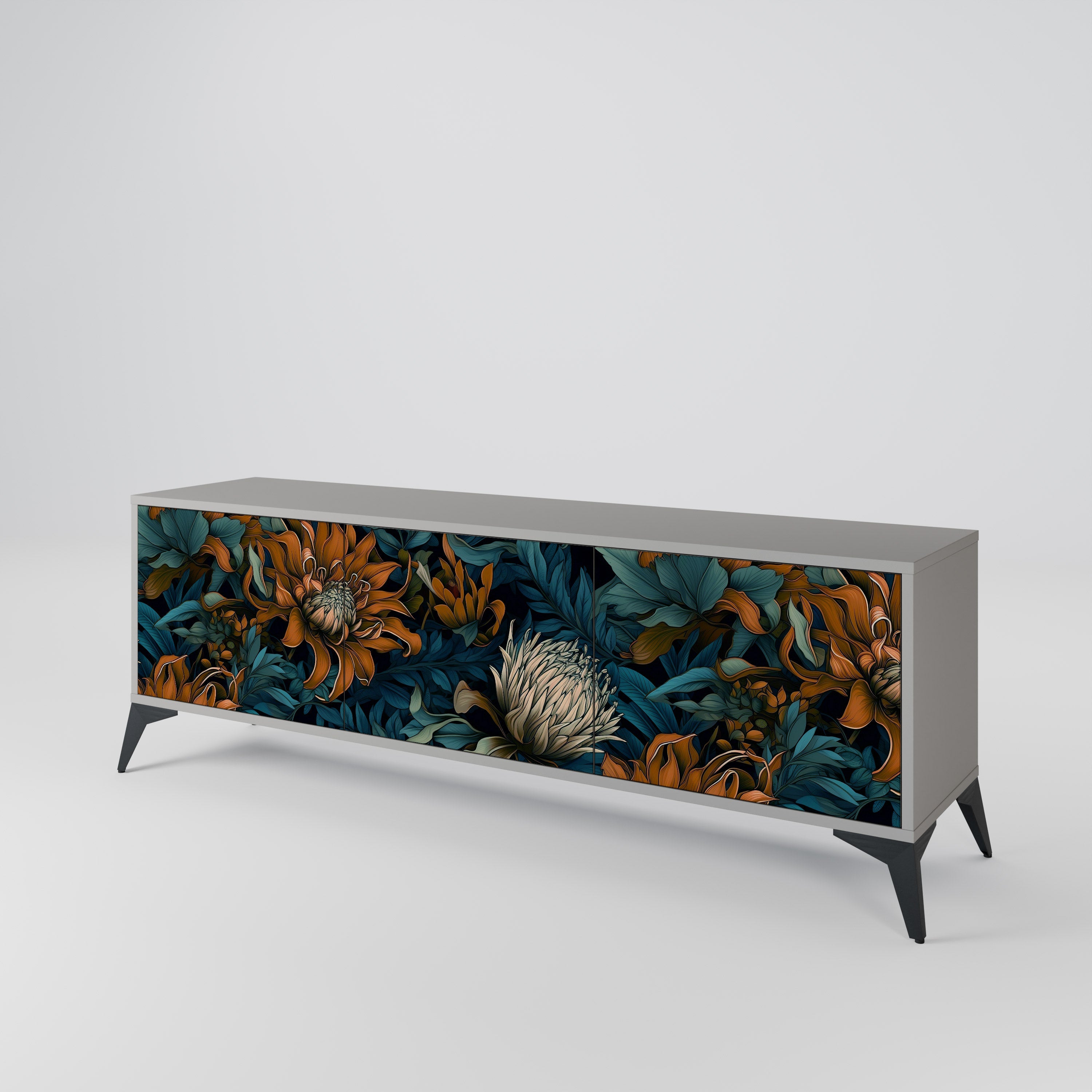 MORNING BLOOM 3-Door TV Stand in Grey Finish