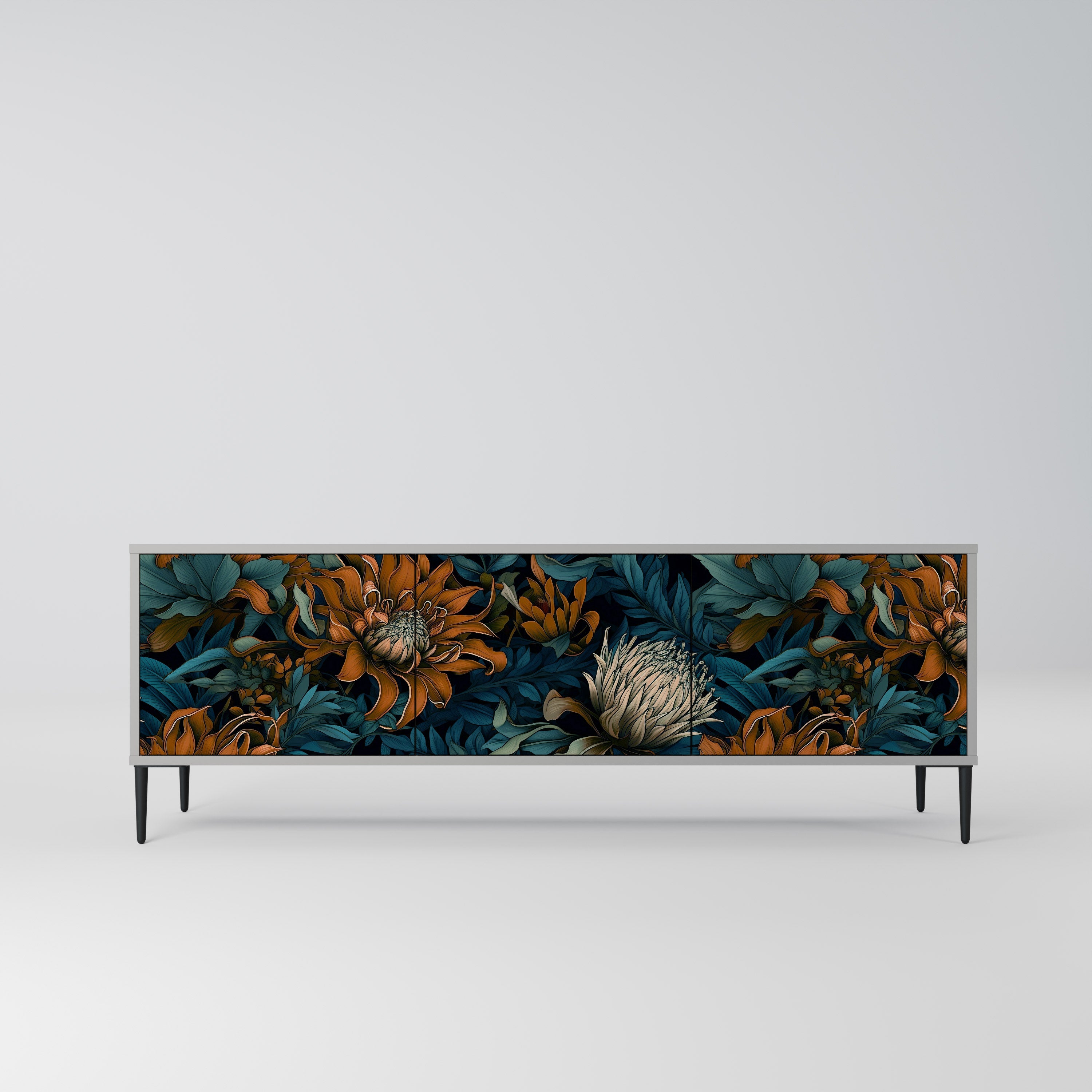 MORNING BLOOM 3-Door TV Stand in Grey Finish