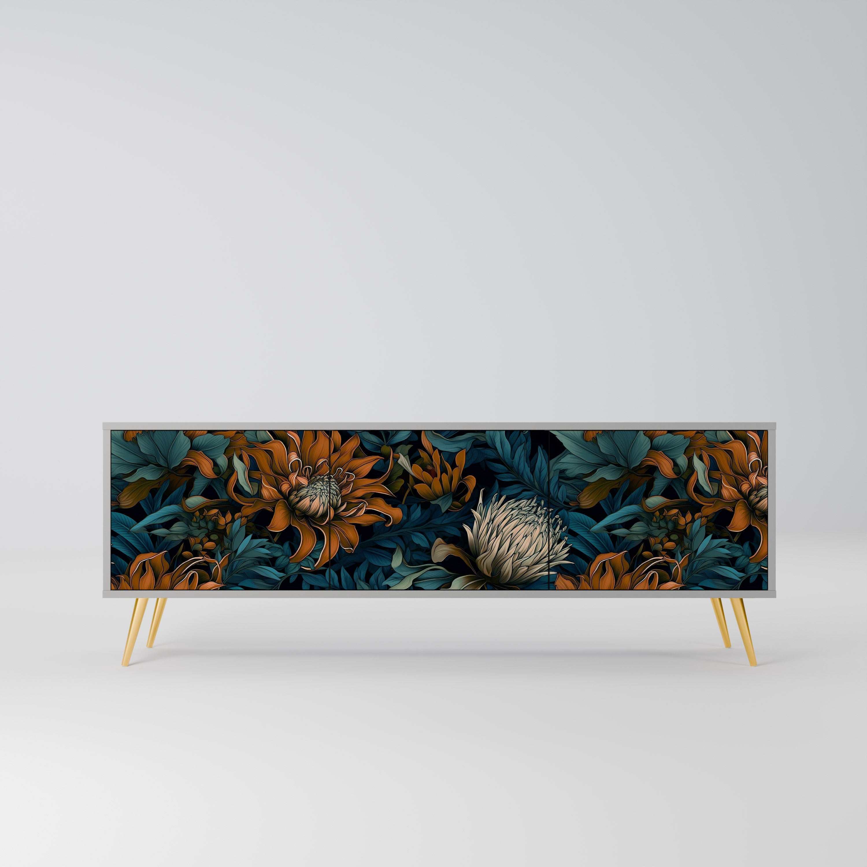 MORNING BLOOM 3-Door TV Stand in Grey Finish