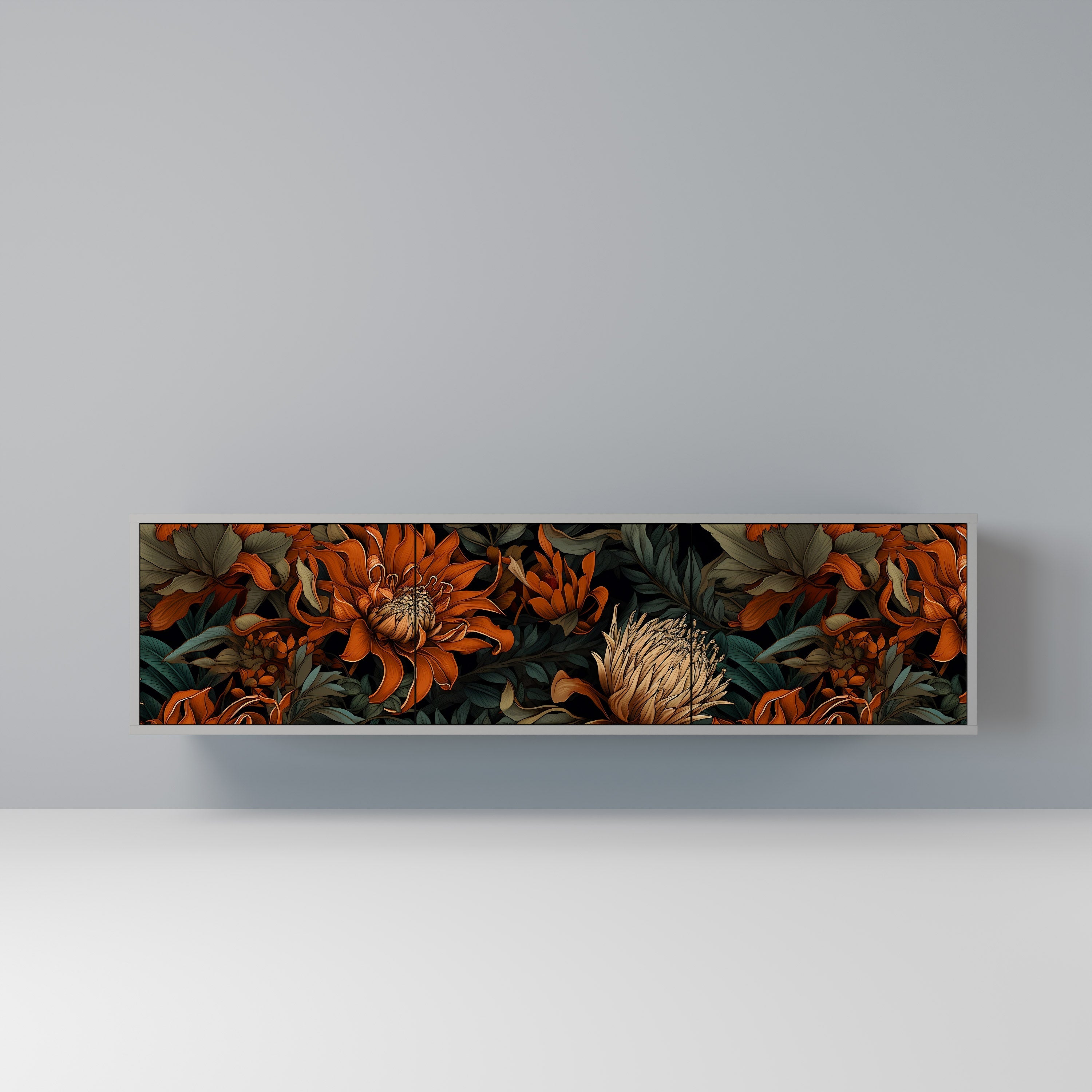 DAWN BLOOM 3-Door TV Stand in Grey Finish