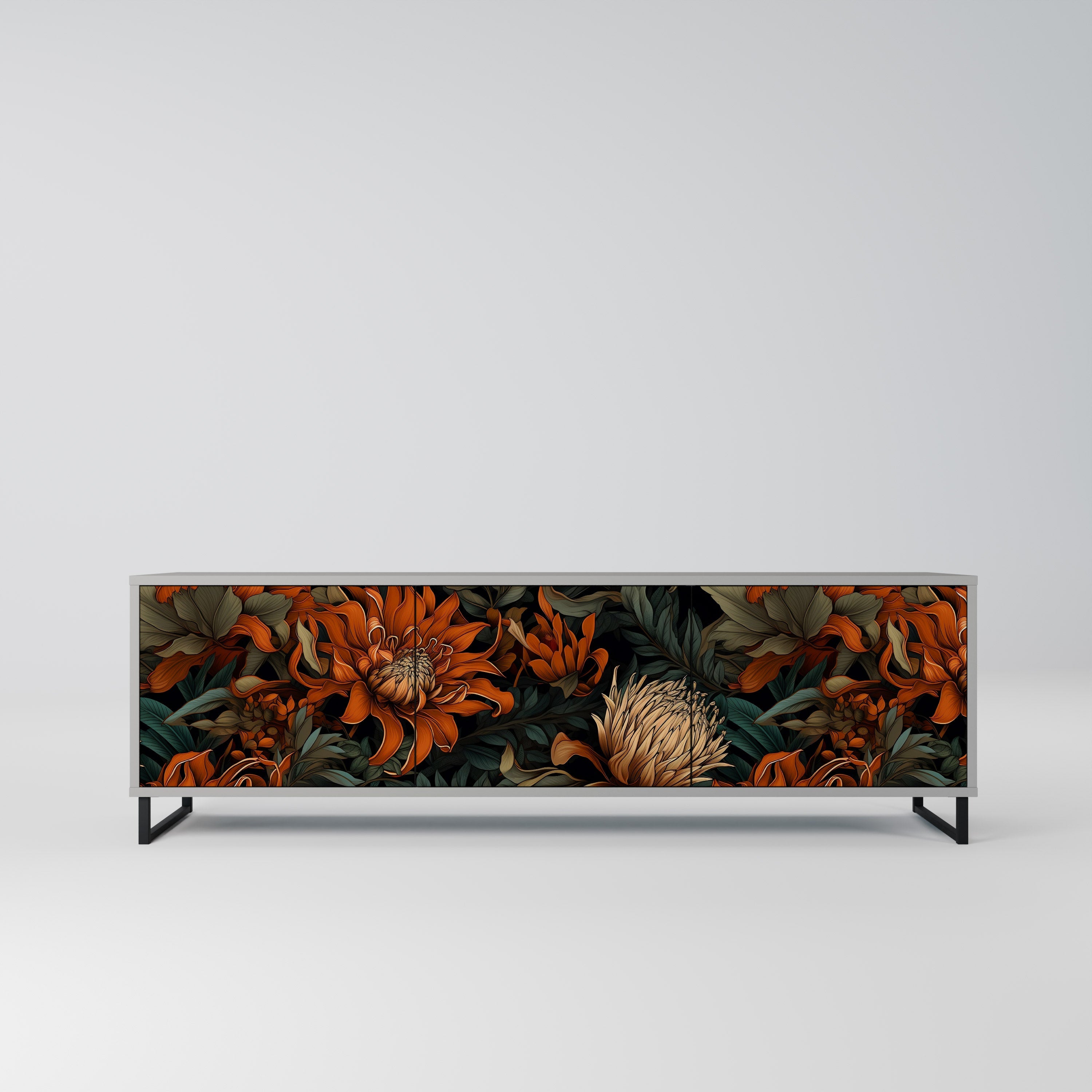 DAWN BLOOM 3-Door TV Stand in Grey Finish