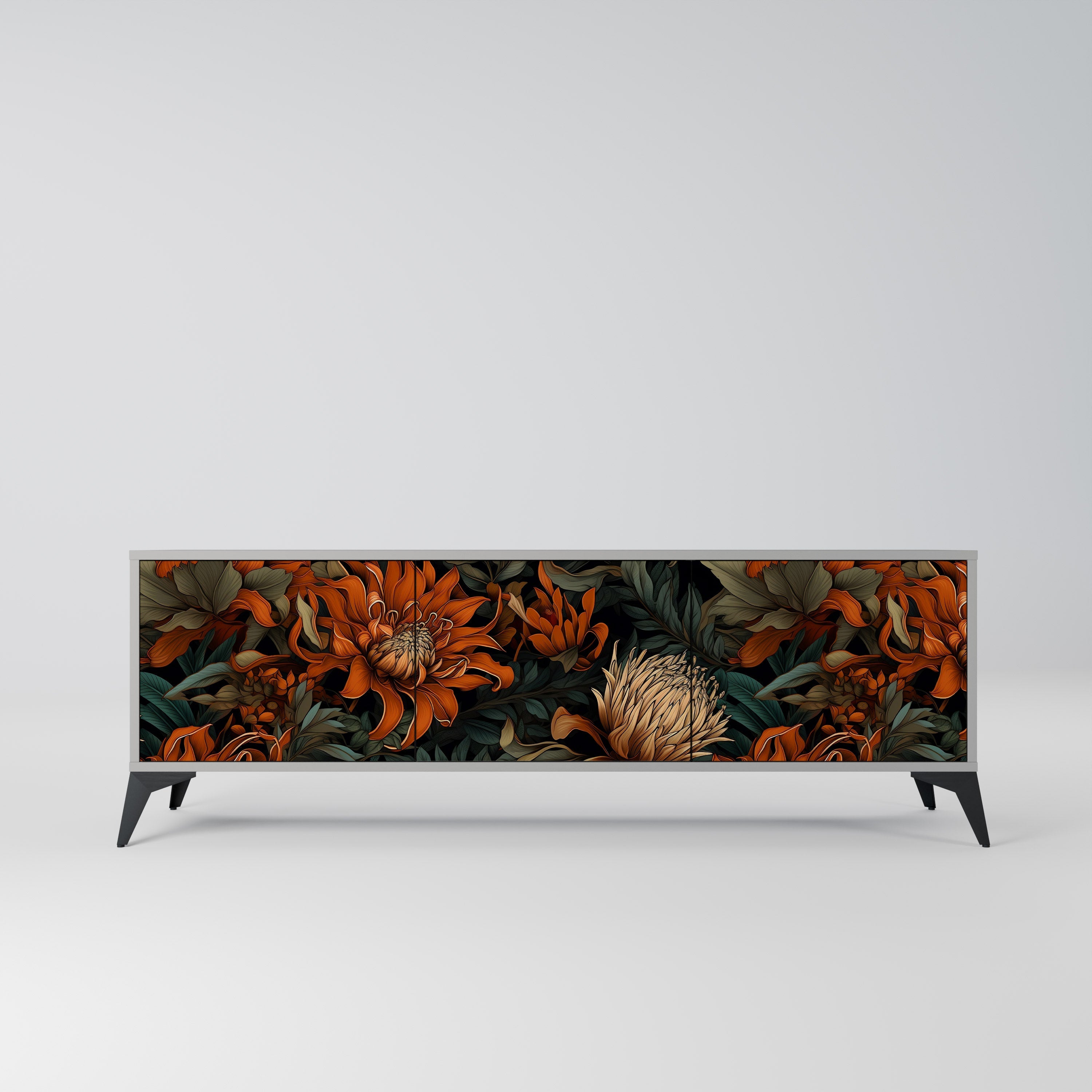 DAWN BLOOM 3-Door TV Stand in Grey Finish