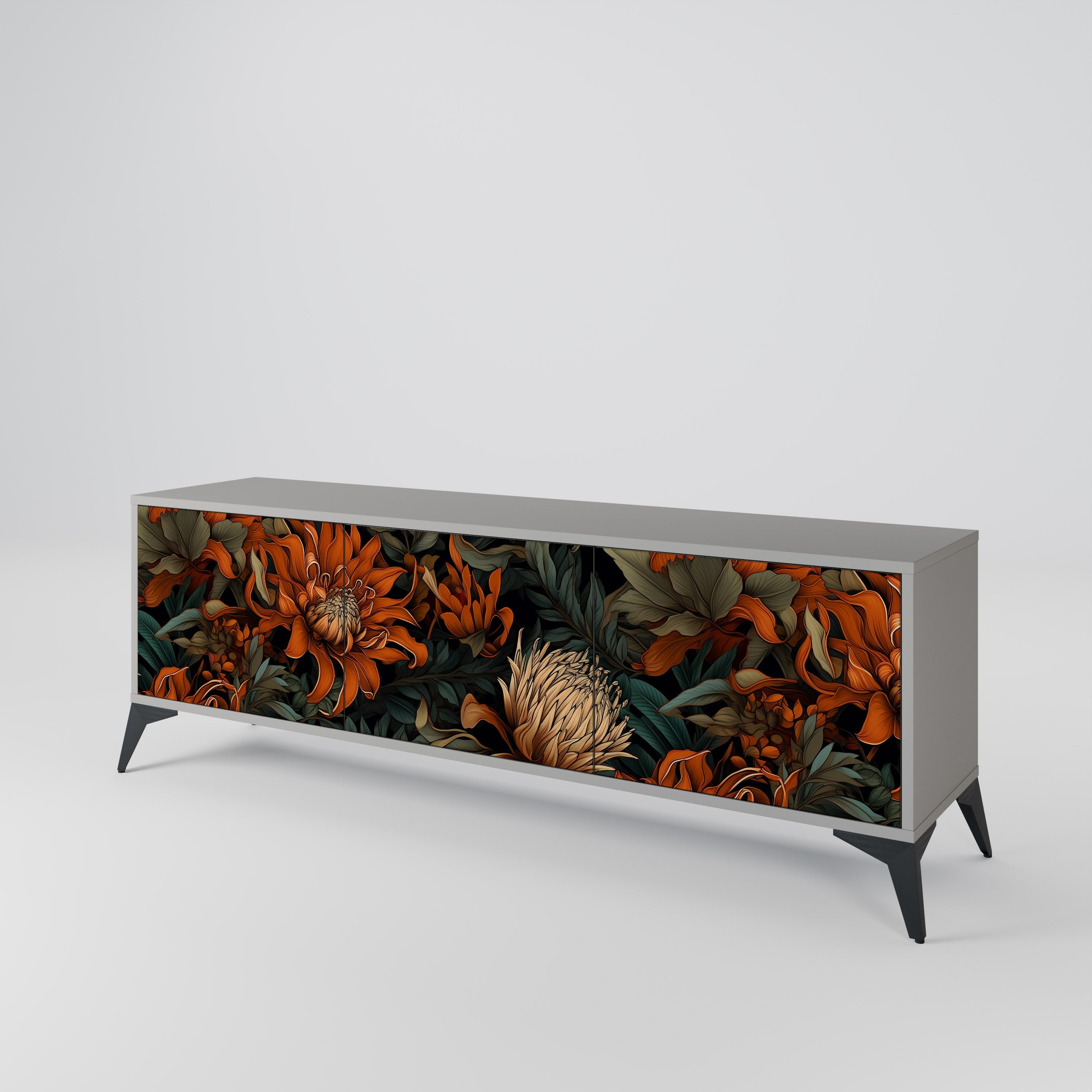 DAWN BLOOM 3-Door TV Stand in Grey Finish