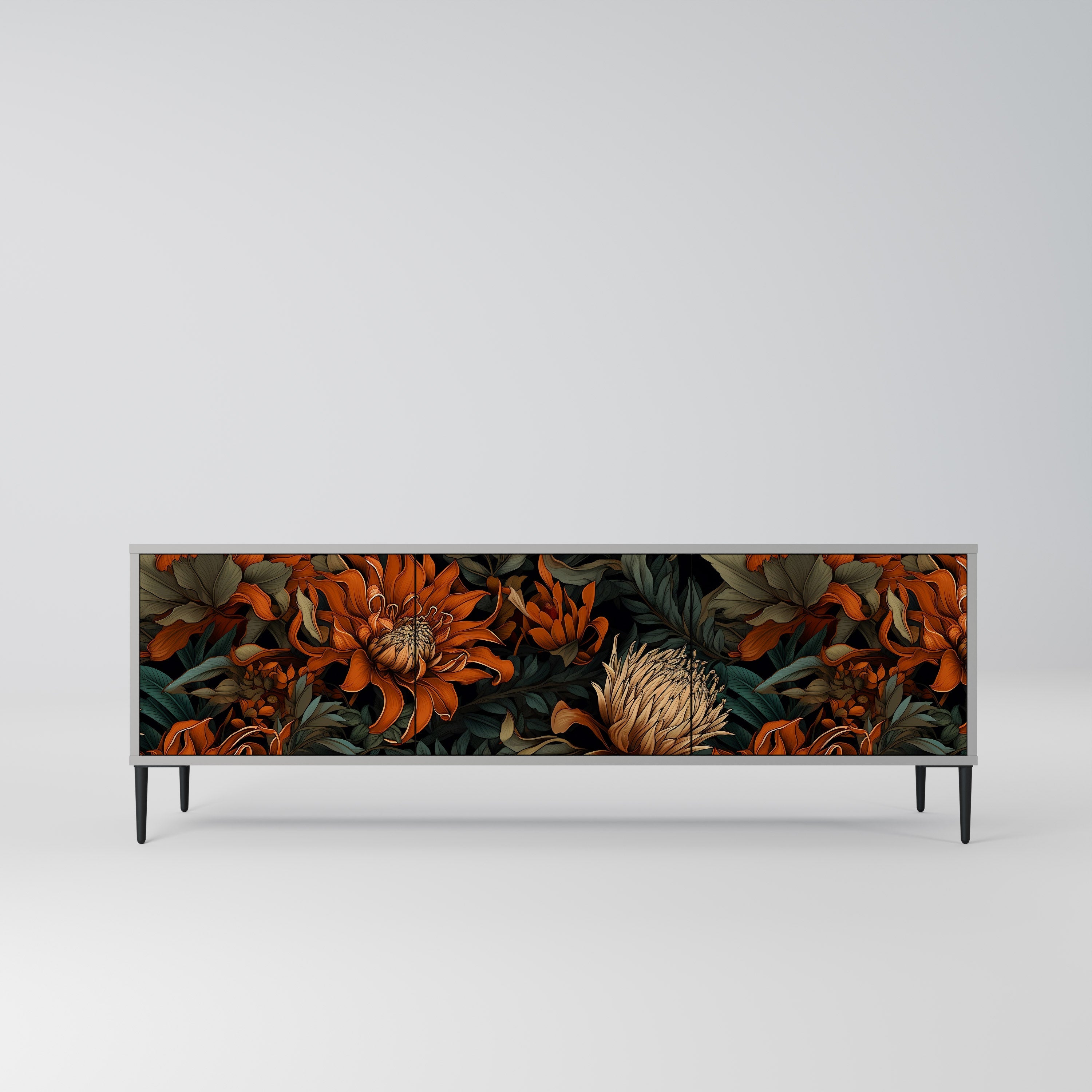 DAWN BLOOM 3-Door TV Stand in Grey Finish