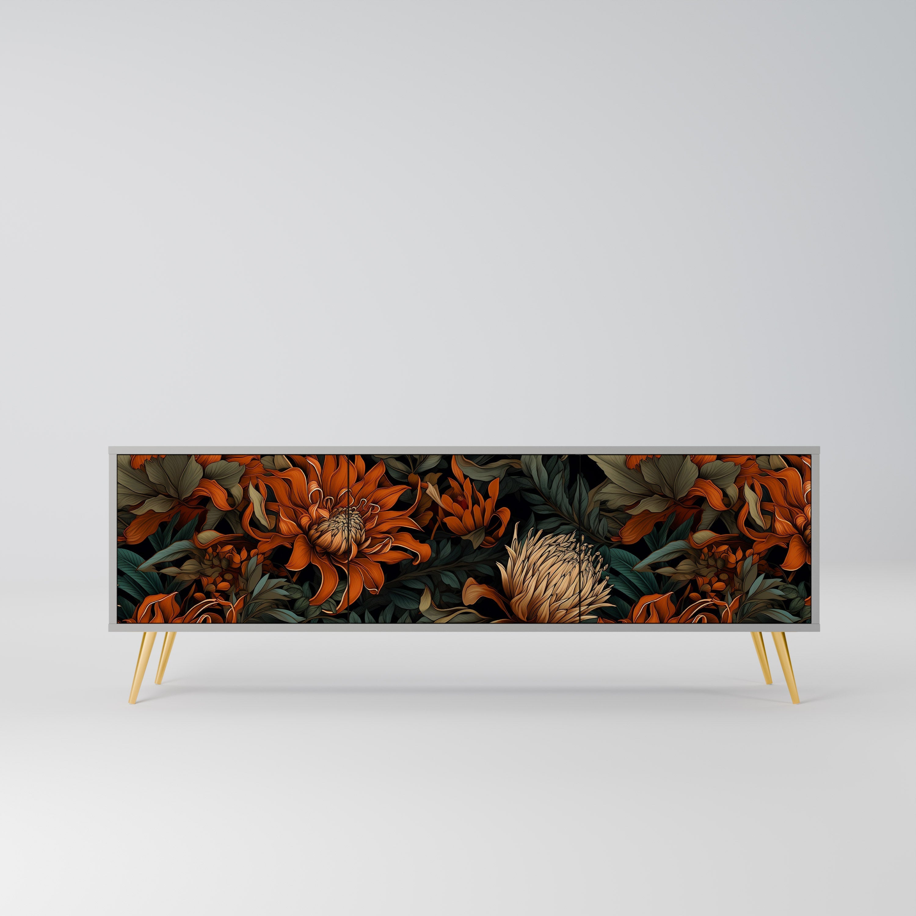 DAWN BLOOM 3-Door TV Stand in Grey Finish