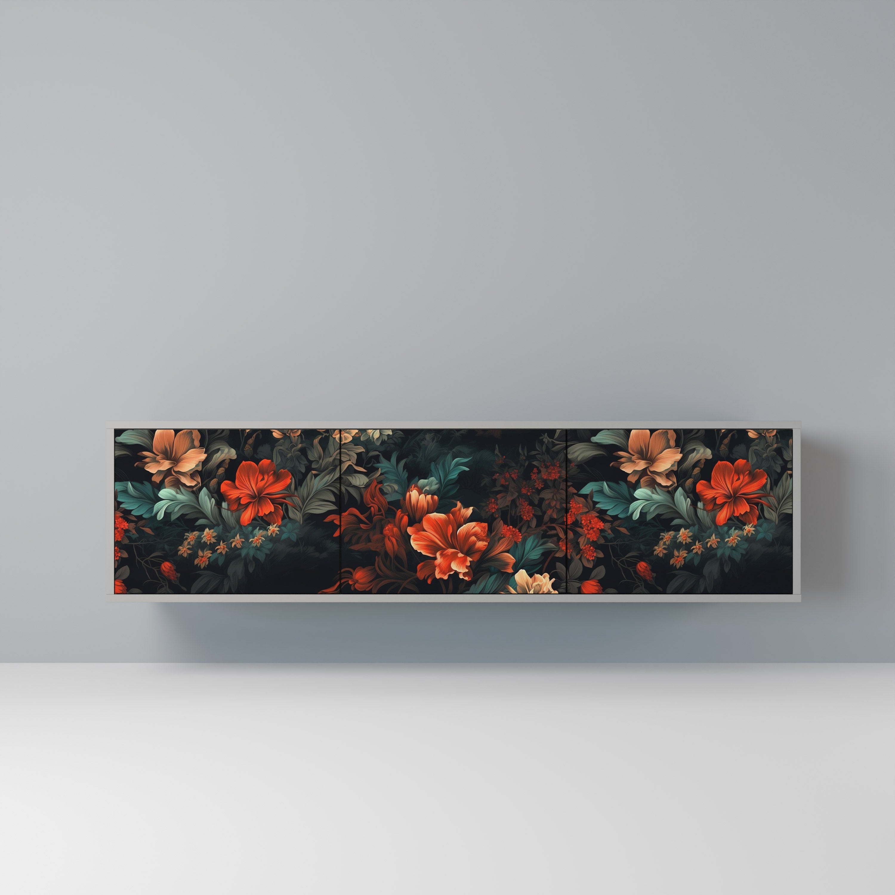 IMAGINARY BLOSSOM 3-Door TV Stand in Grey Finish