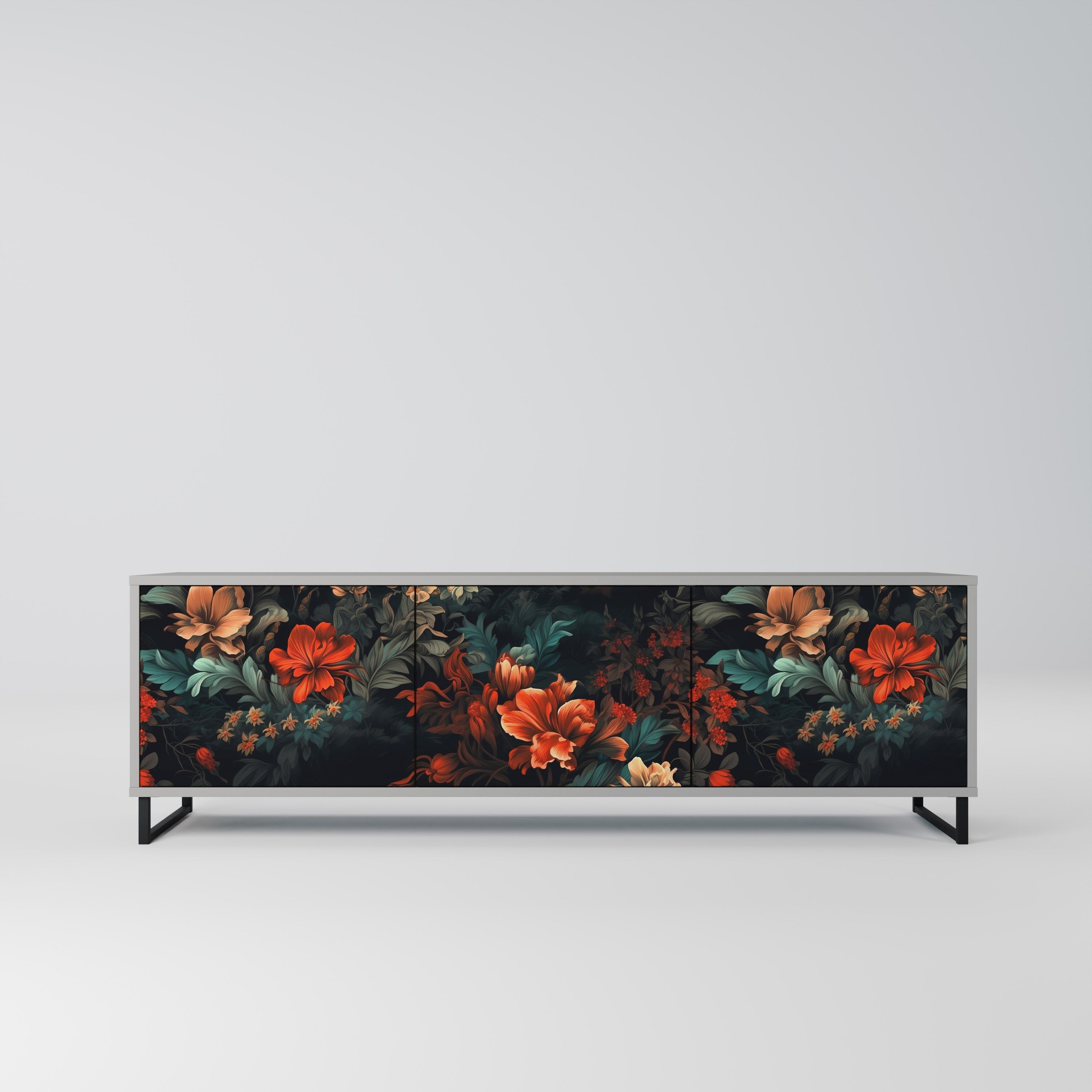 IMAGINARY BLOSSOM 3-Door TV Stand in Grey Finish