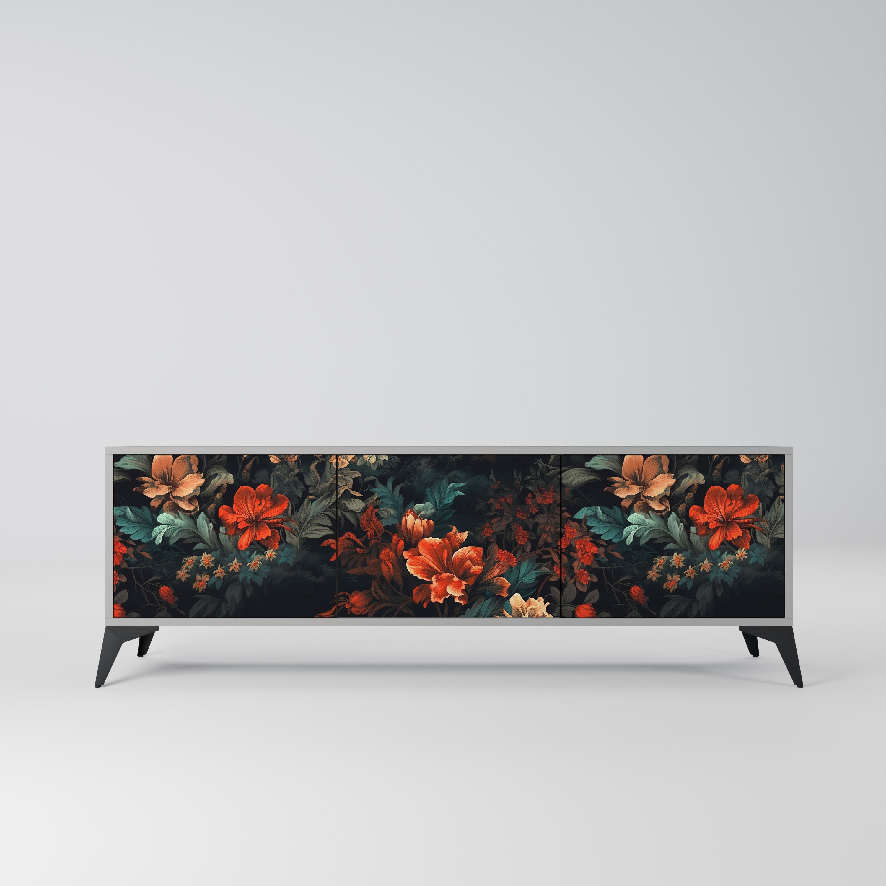 IMAGINARY BLOSSOM 3-Door TV Stand in Grey Finish