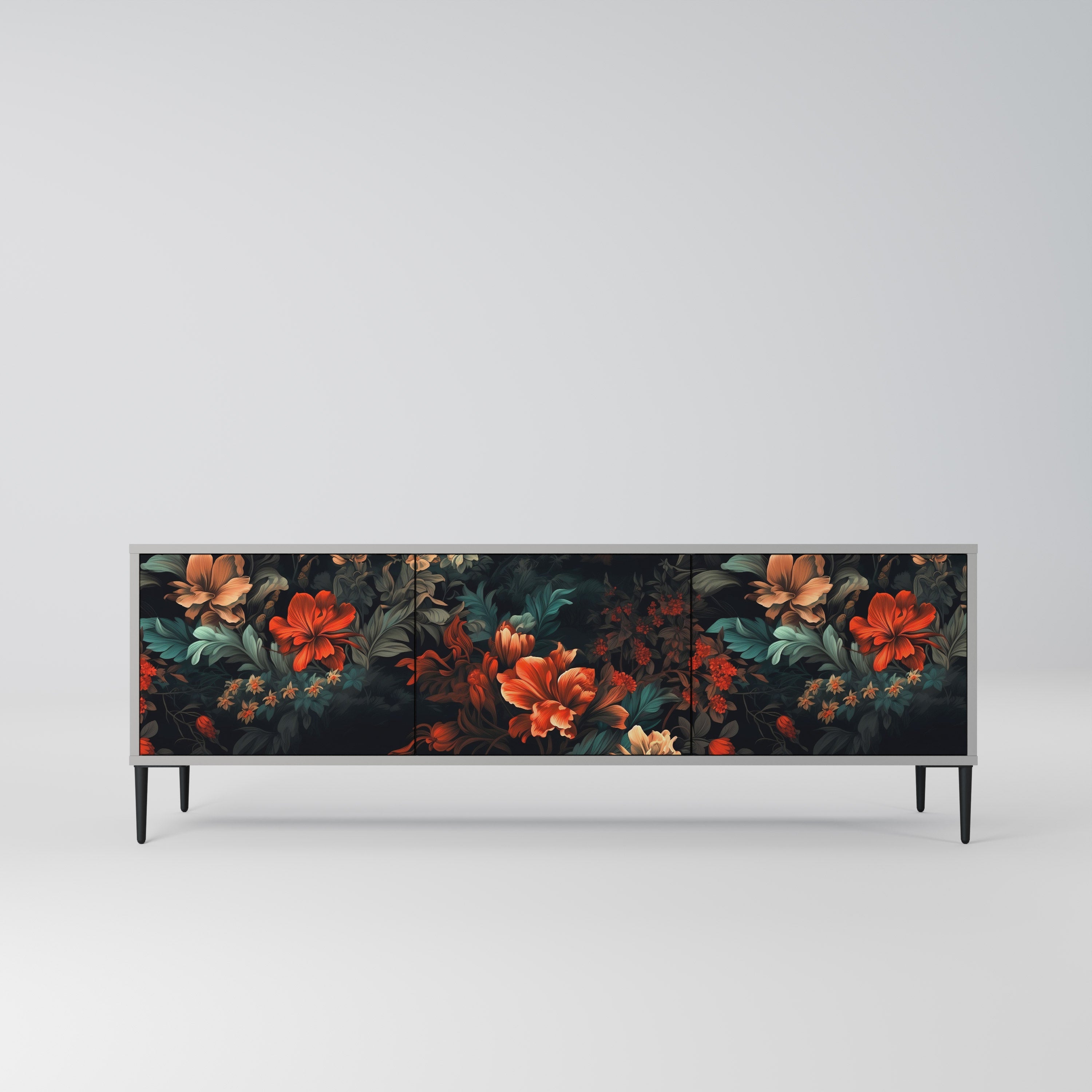 IMAGINARY BLOSSOM 3-Door TV Stand in Grey Finish