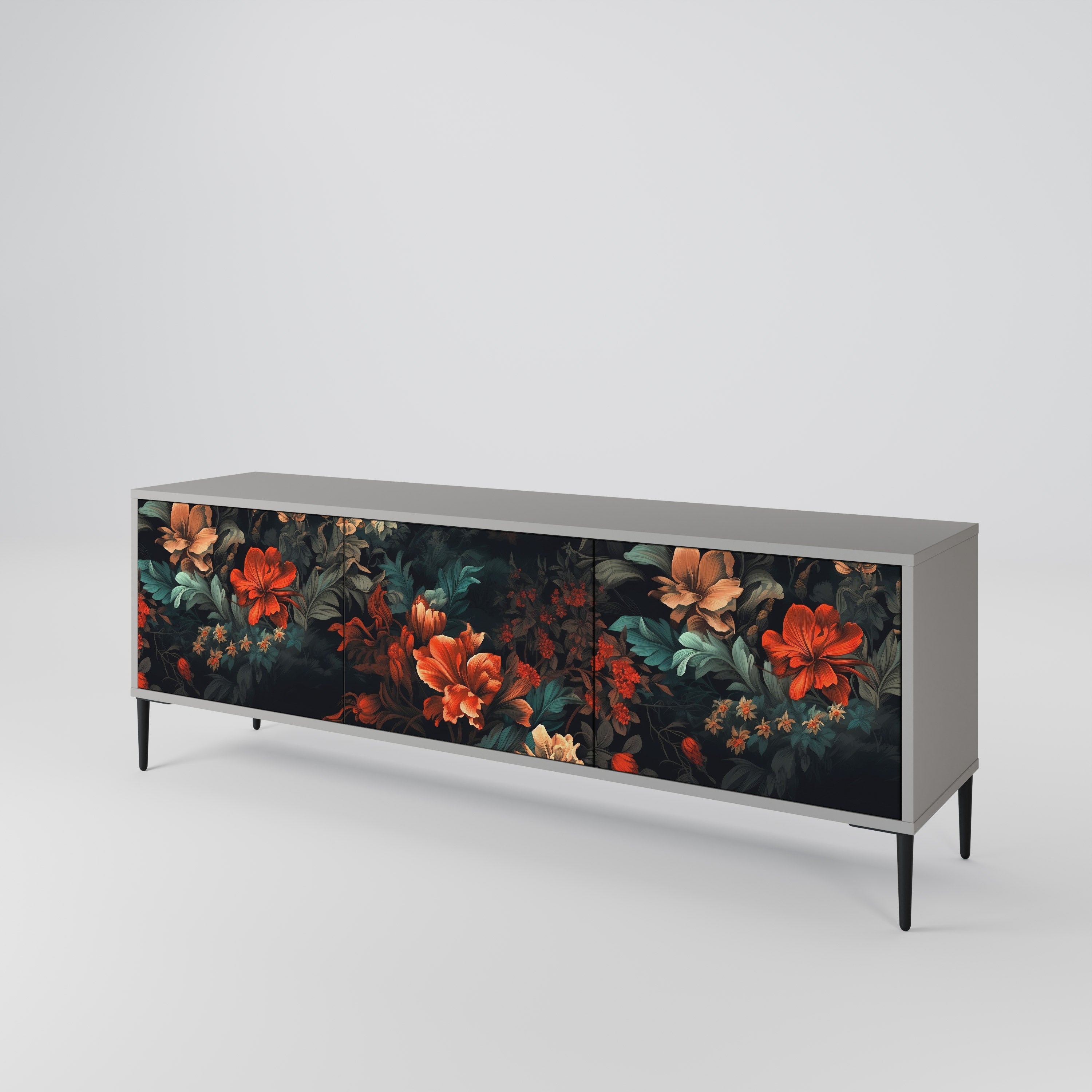 IMAGINARY BLOSSOM 3-Door TV Stand in Grey Finish