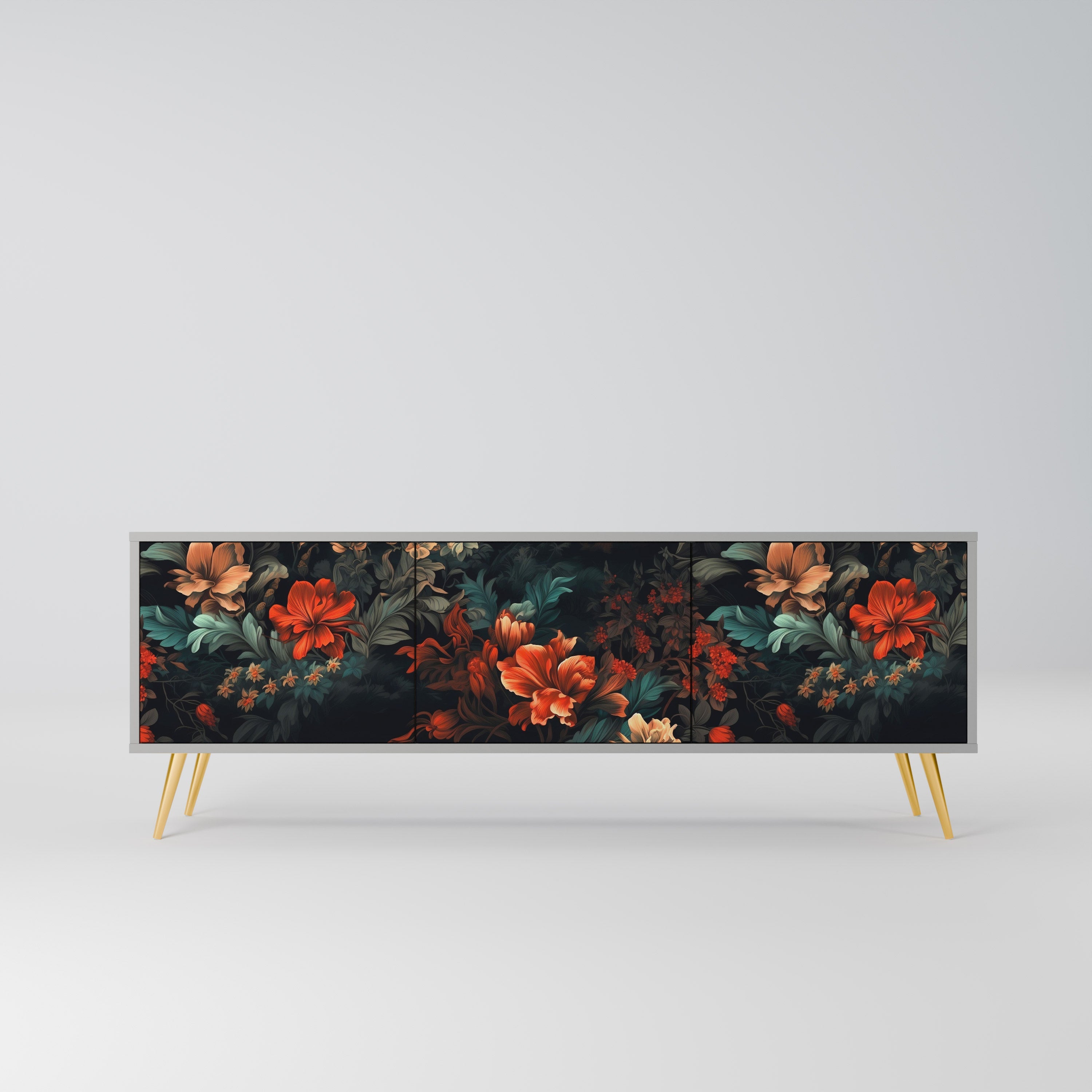 IMAGINARY BLOSSOM 3-Door TV Stand in Grey Finish