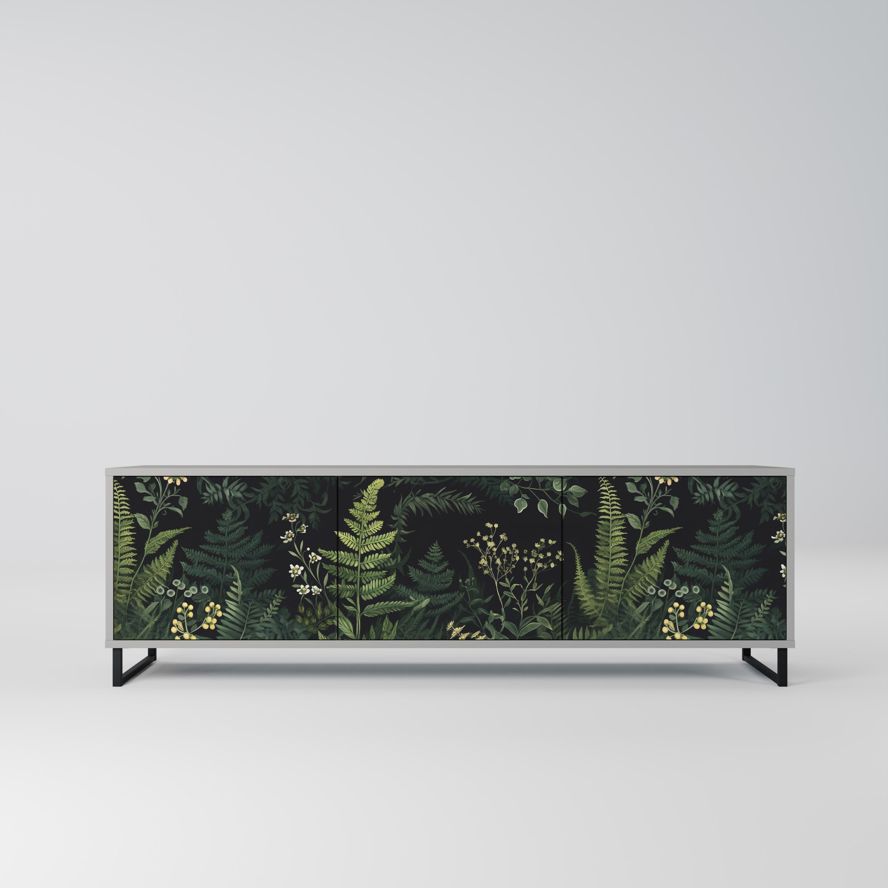FERN FLOWERS 3-Door TV Stand in Grey Finish