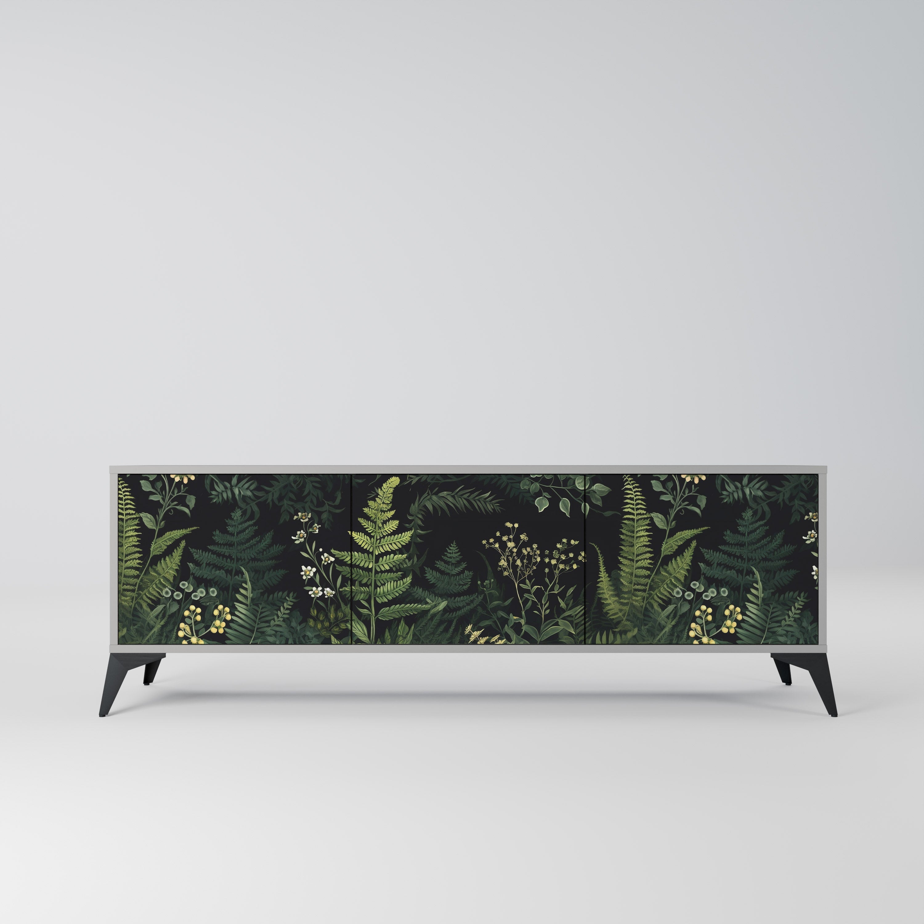 FERN FLOWERS 3-Door TV Stand in Grey Finish