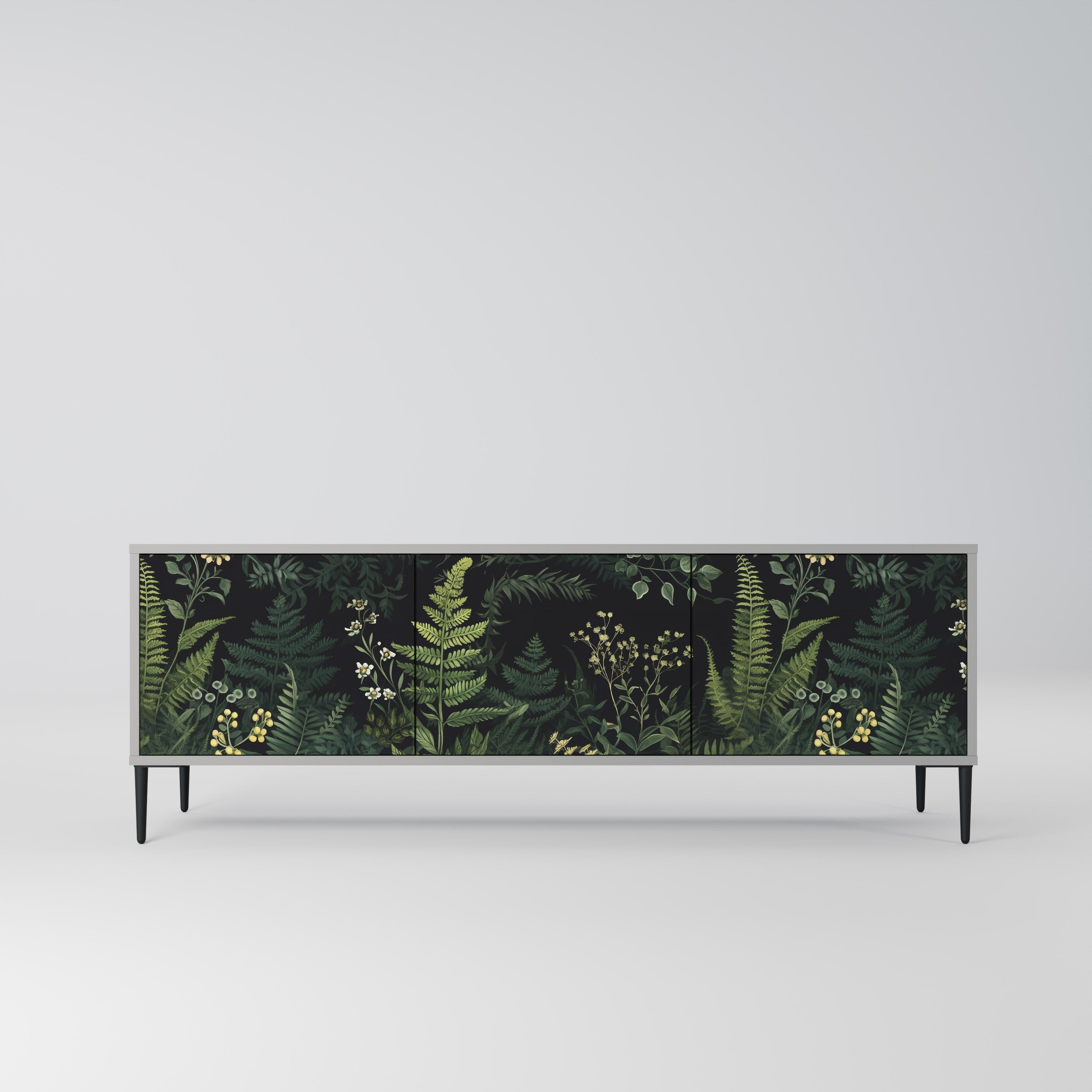 FERN FLOWERS 3-Door TV Stand in Grey Finish