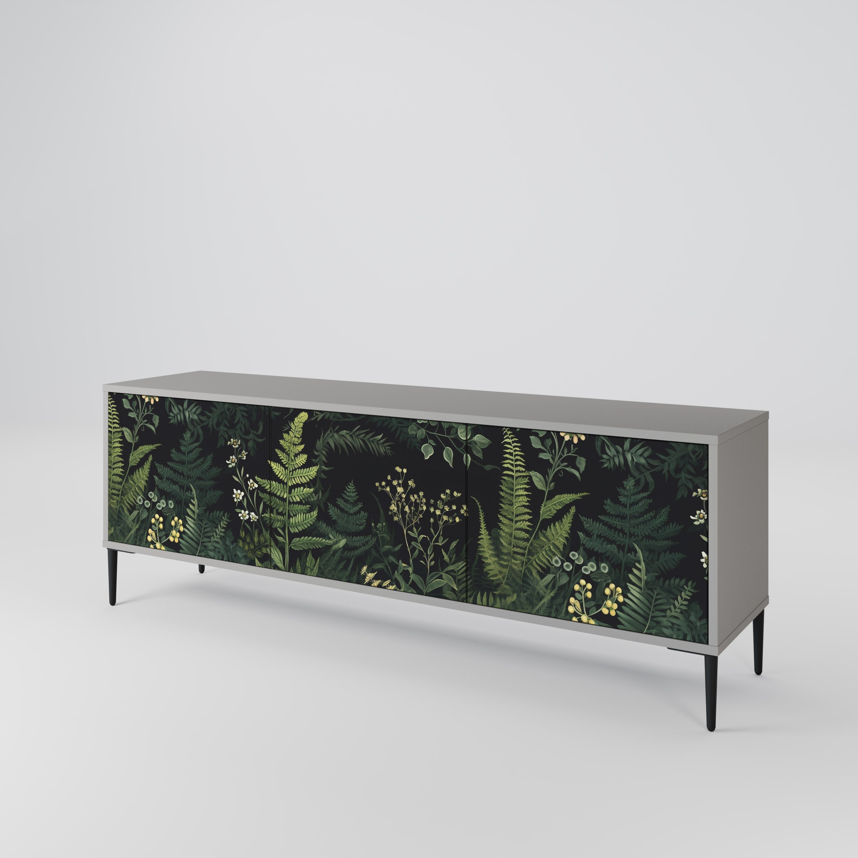 FERN FLOWERS 3-Door TV Stand in Grey Finish
