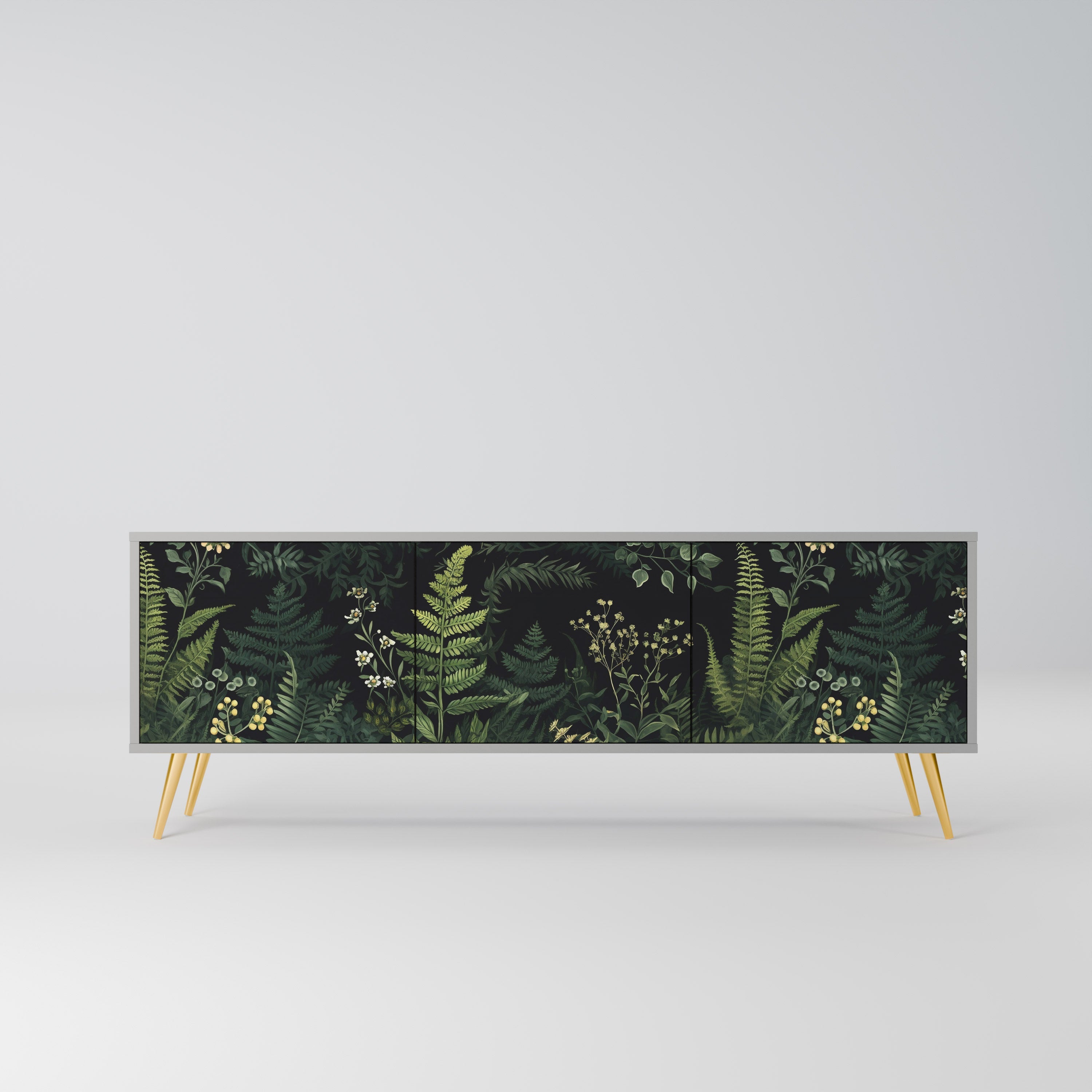 FERN FLOWERS 3-Door TV Stand in Grey Finish