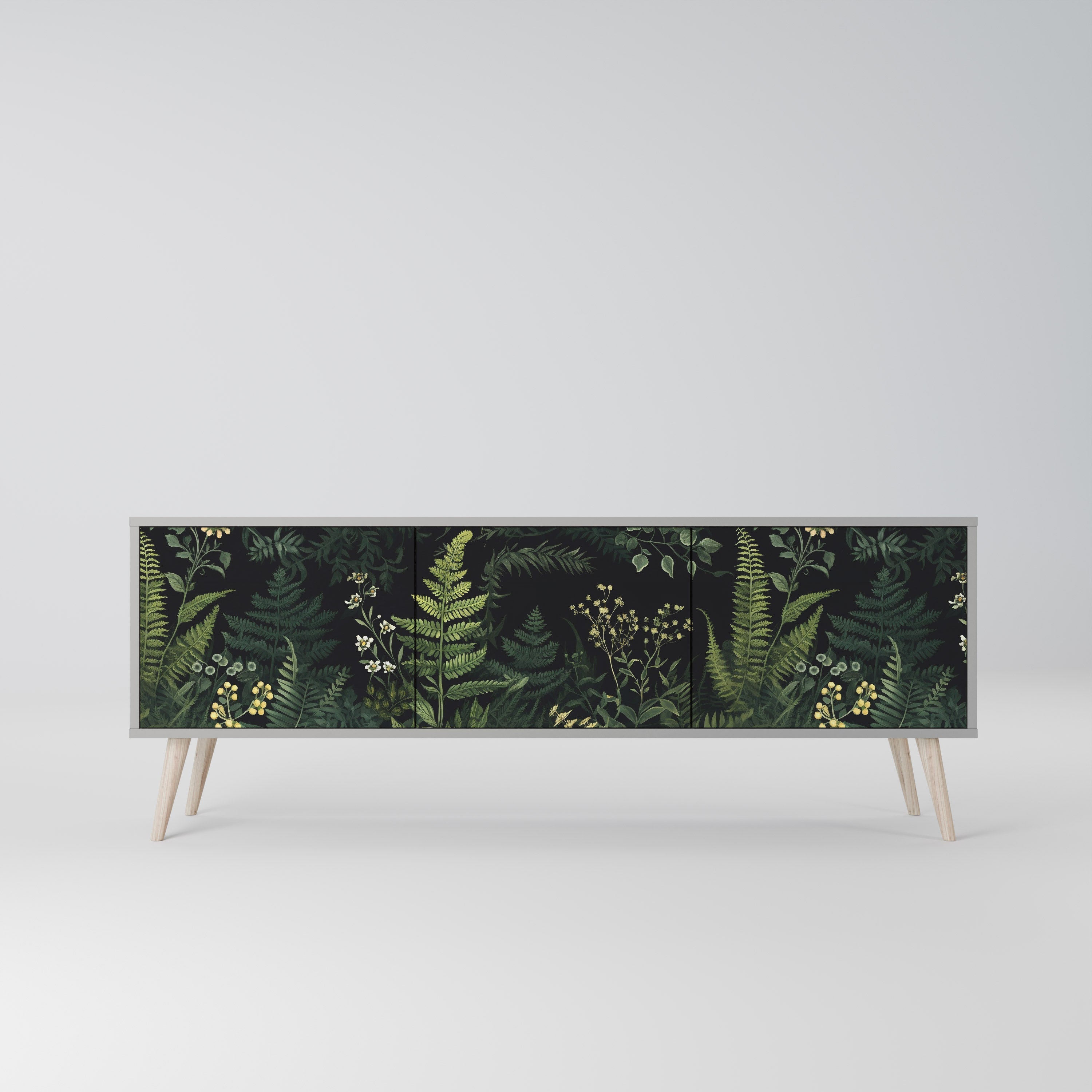 FERN FLOWERS 3-Door TV Stand in Grey Finish