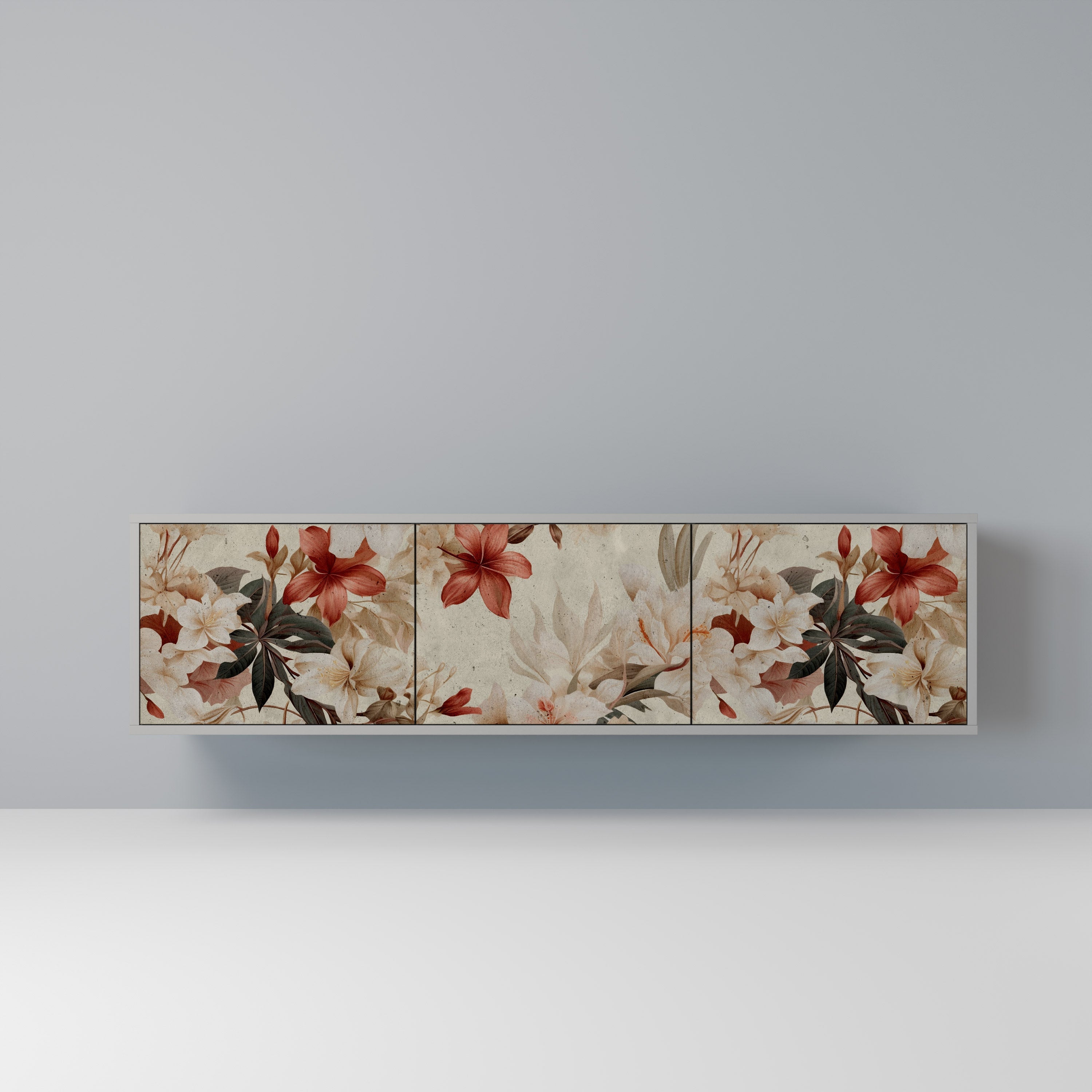 PETAL HARMONY 3-Door TV Stand in Grey Finish