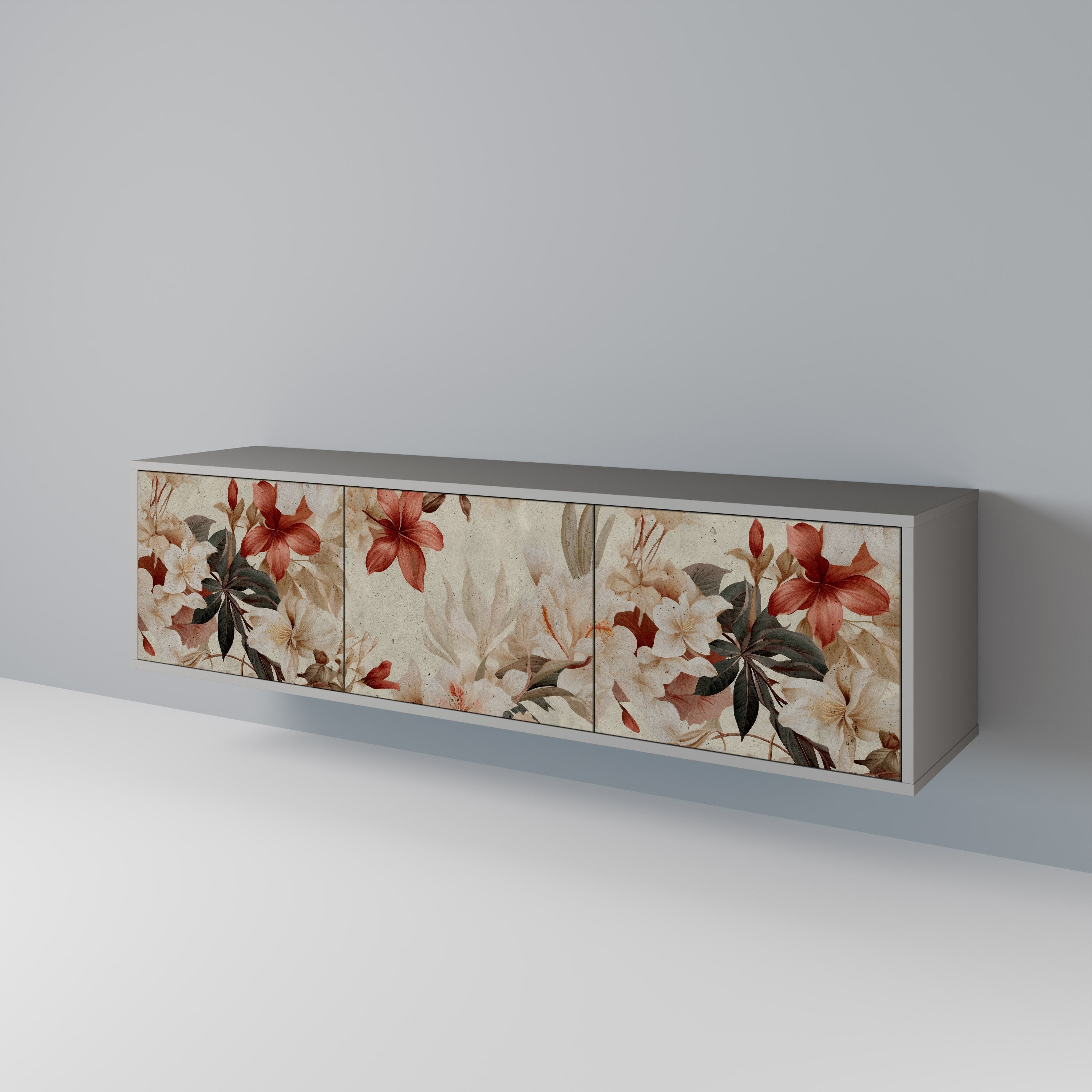 PETAL HARMONY 3-Door TV Stand in Grey Finish