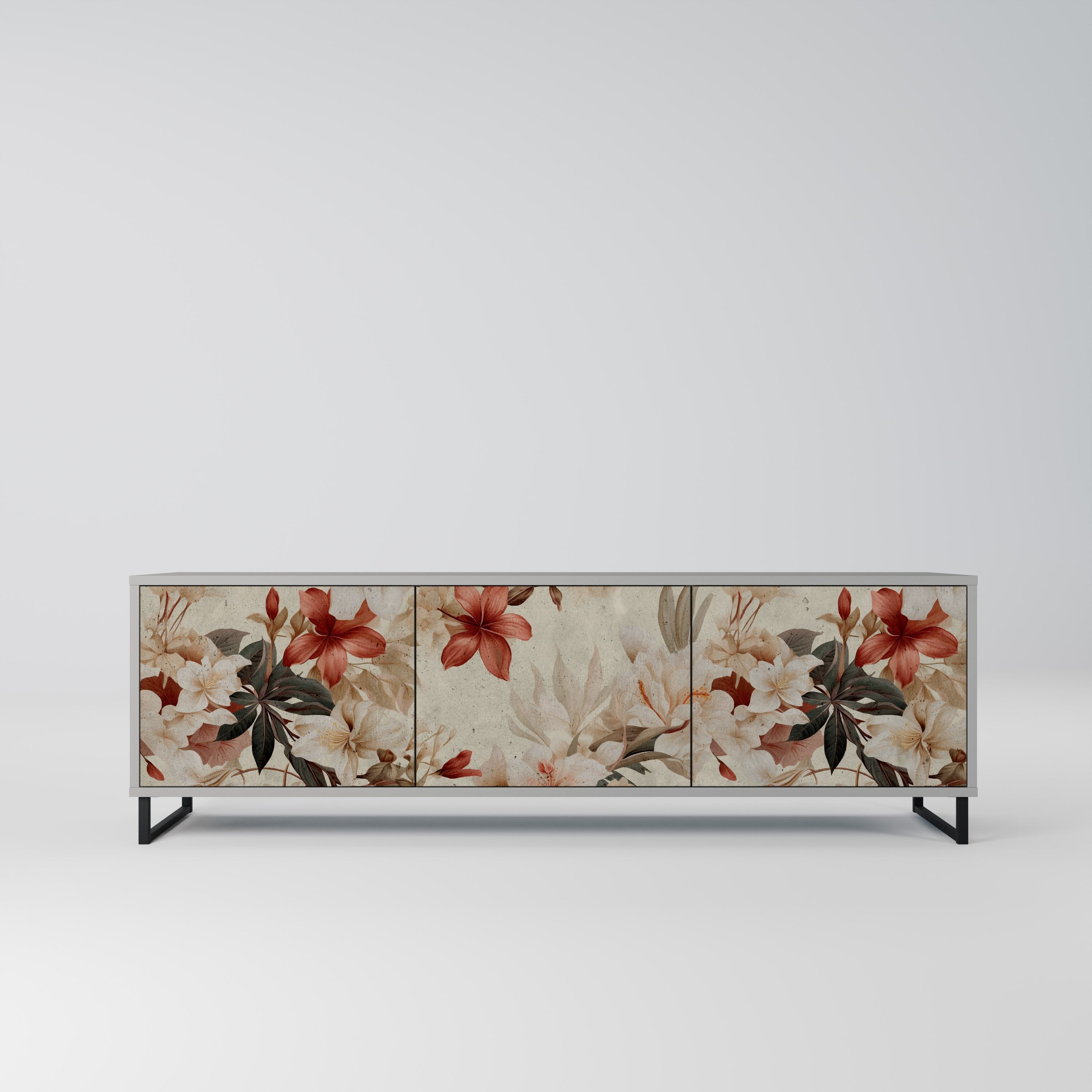 PETAL HARMONY 3-Door TV Stand in Grey Finish