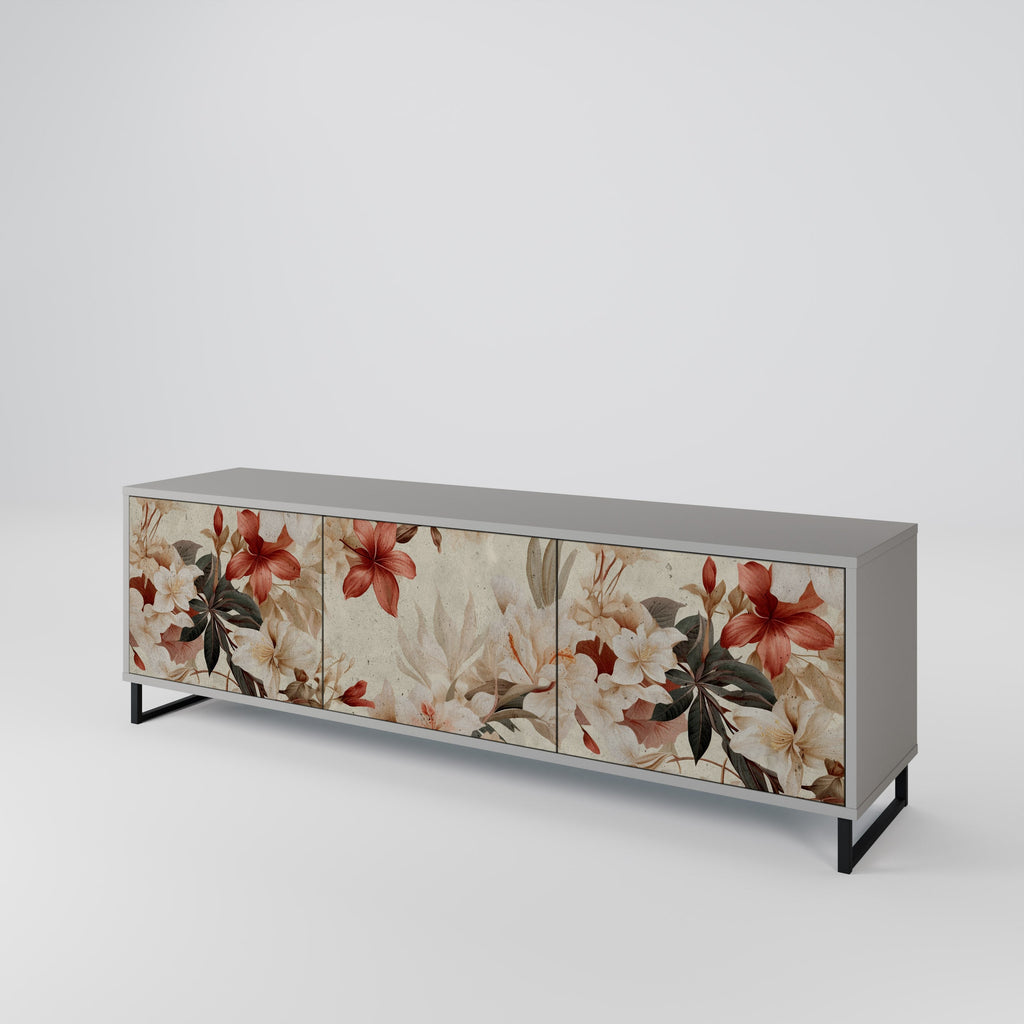 PETAL HARMONY 3-Door TV Stand in Grey Finish