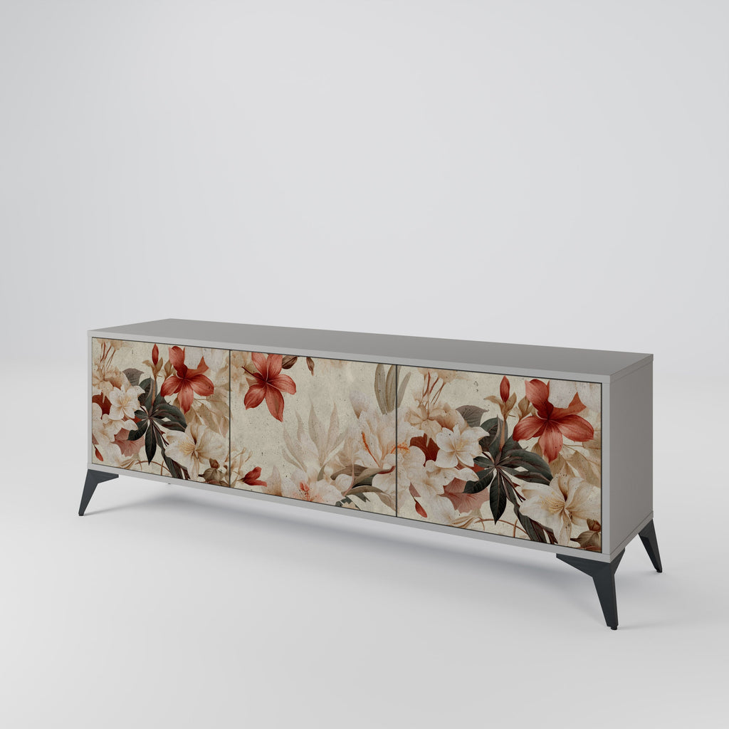 PETAL HARMONY 3-Door TV Stand in Grey Finish