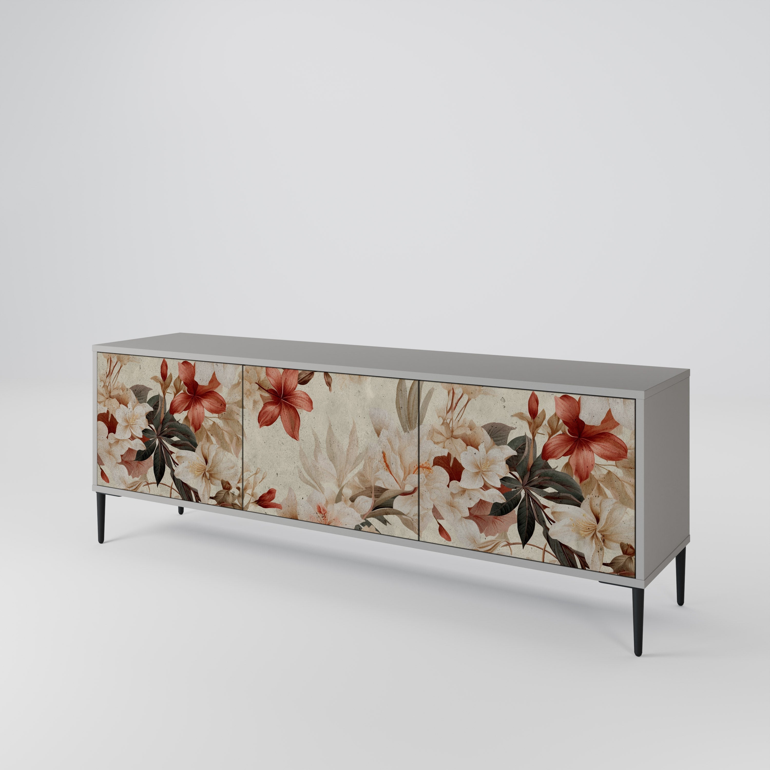 PETAL HARMONY 3-Door TV Stand in Grey Finish