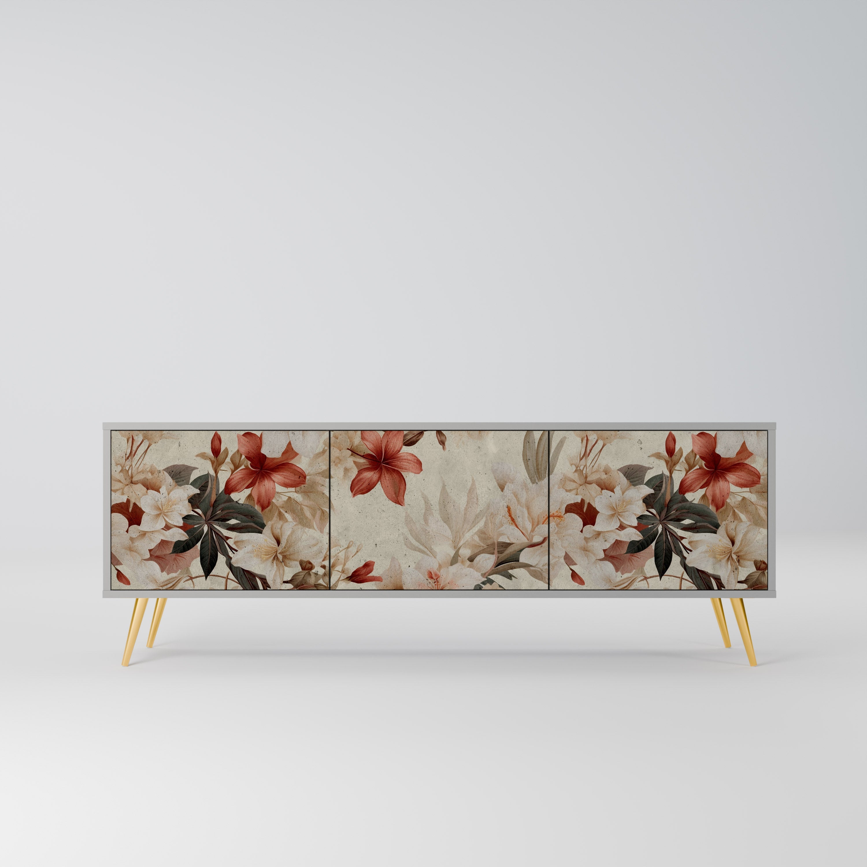 PETAL HARMONY 3-Door TV Stand in Grey Finish