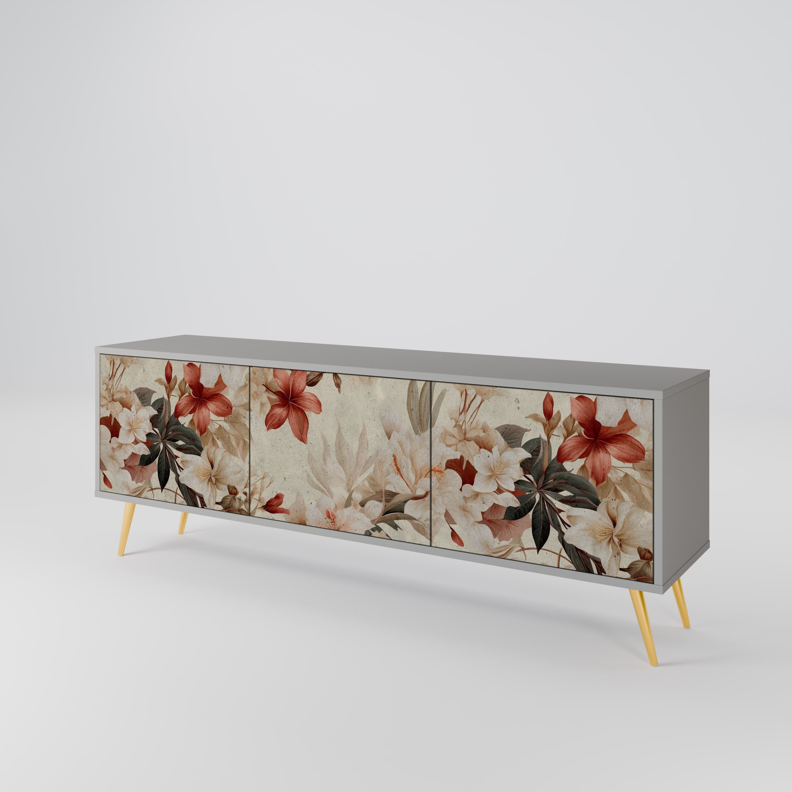 PETAL HARMONY 3-Door TV Stand in Grey Finish