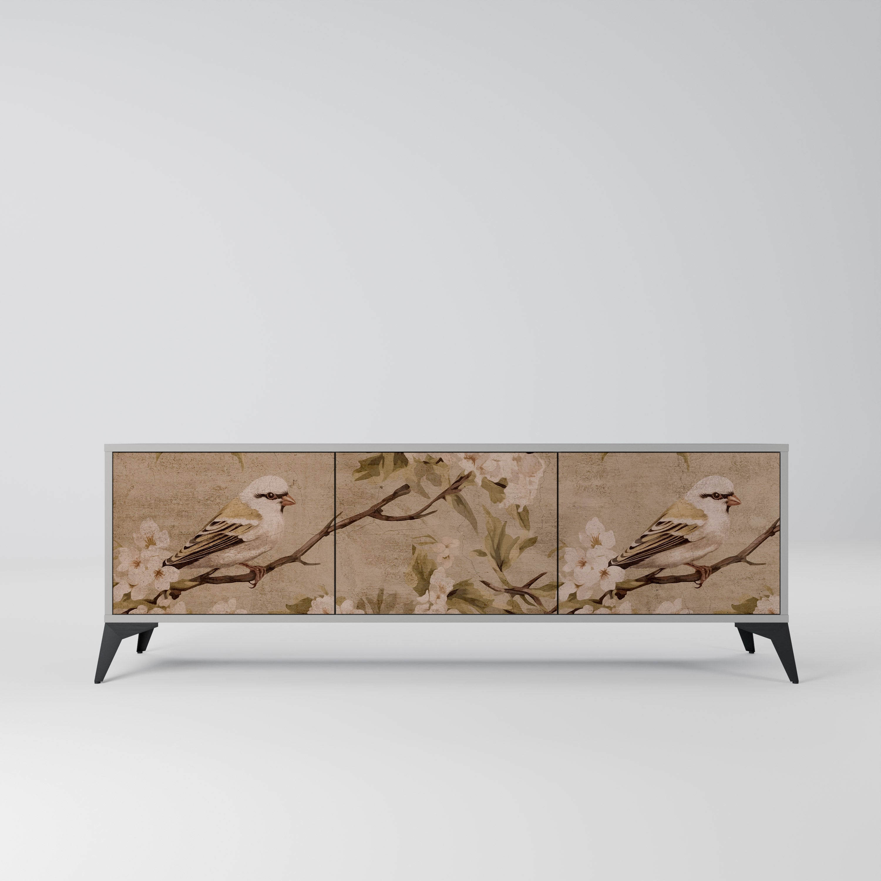 PETAL DISTINGUISH 3-Door TV Stand in Grey Finish